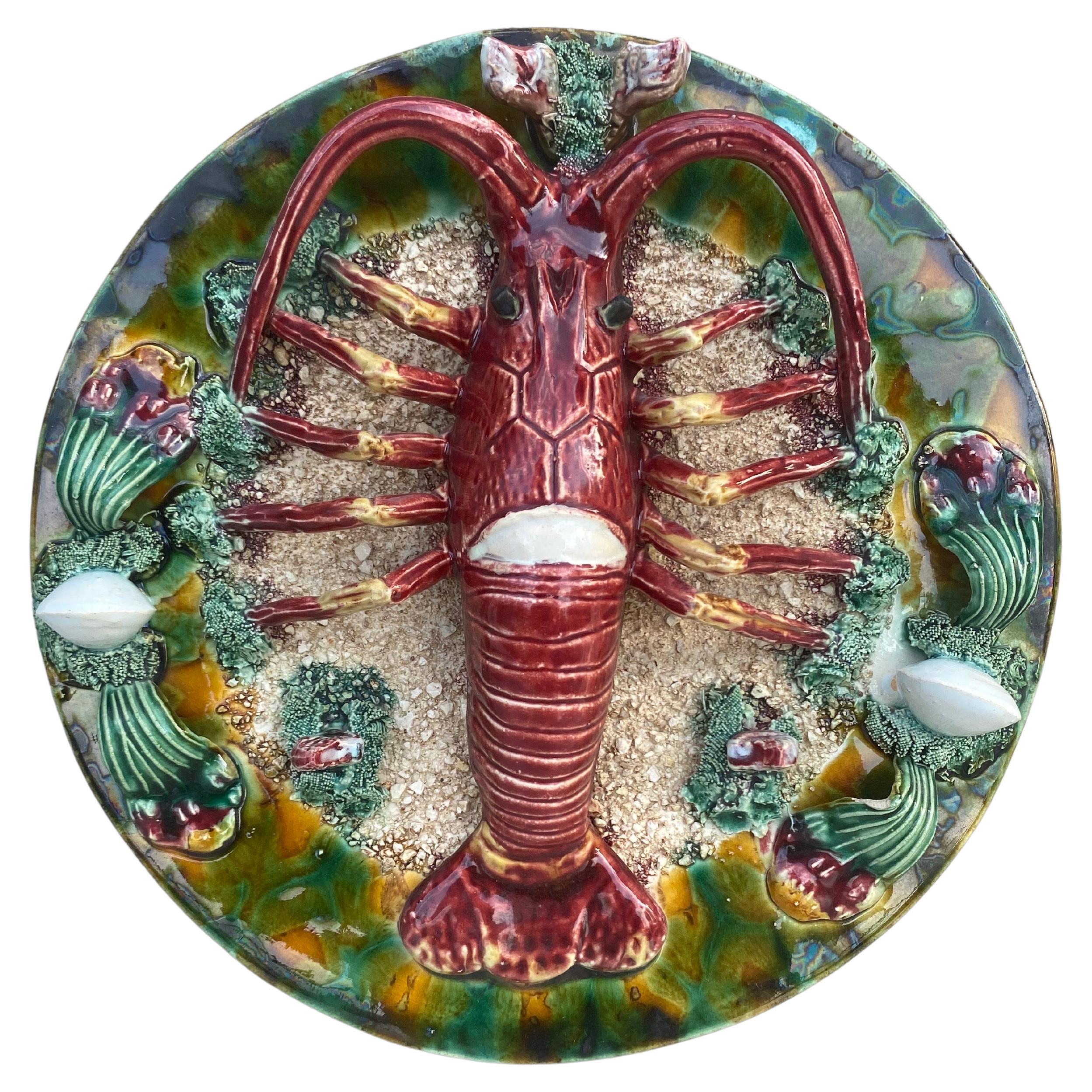 Assiette murale portugaise à homard en majolique de Palissy, datant d'environ 1940