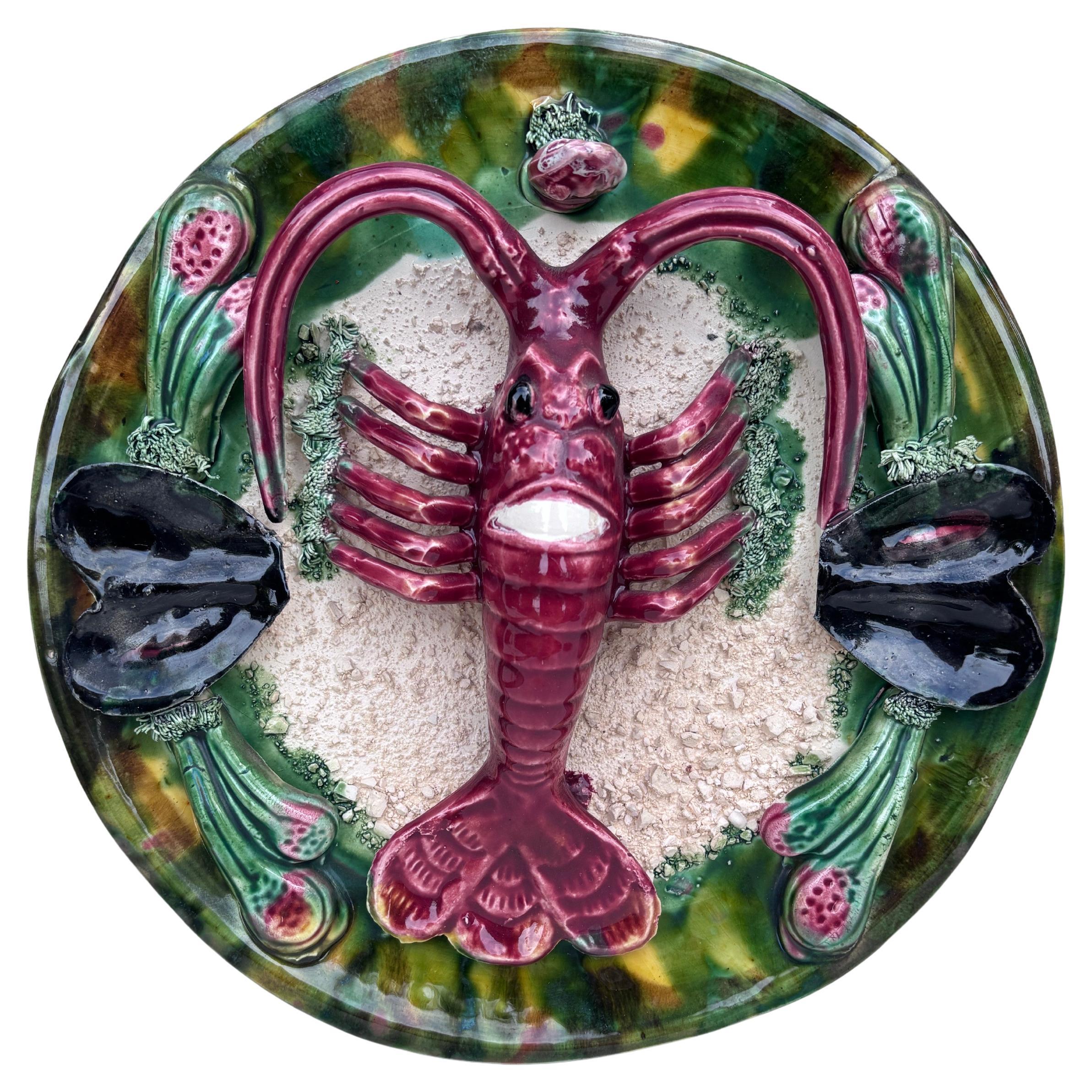 Majolika Palissy Portugiesischer Hummer Wandteller, um 1940