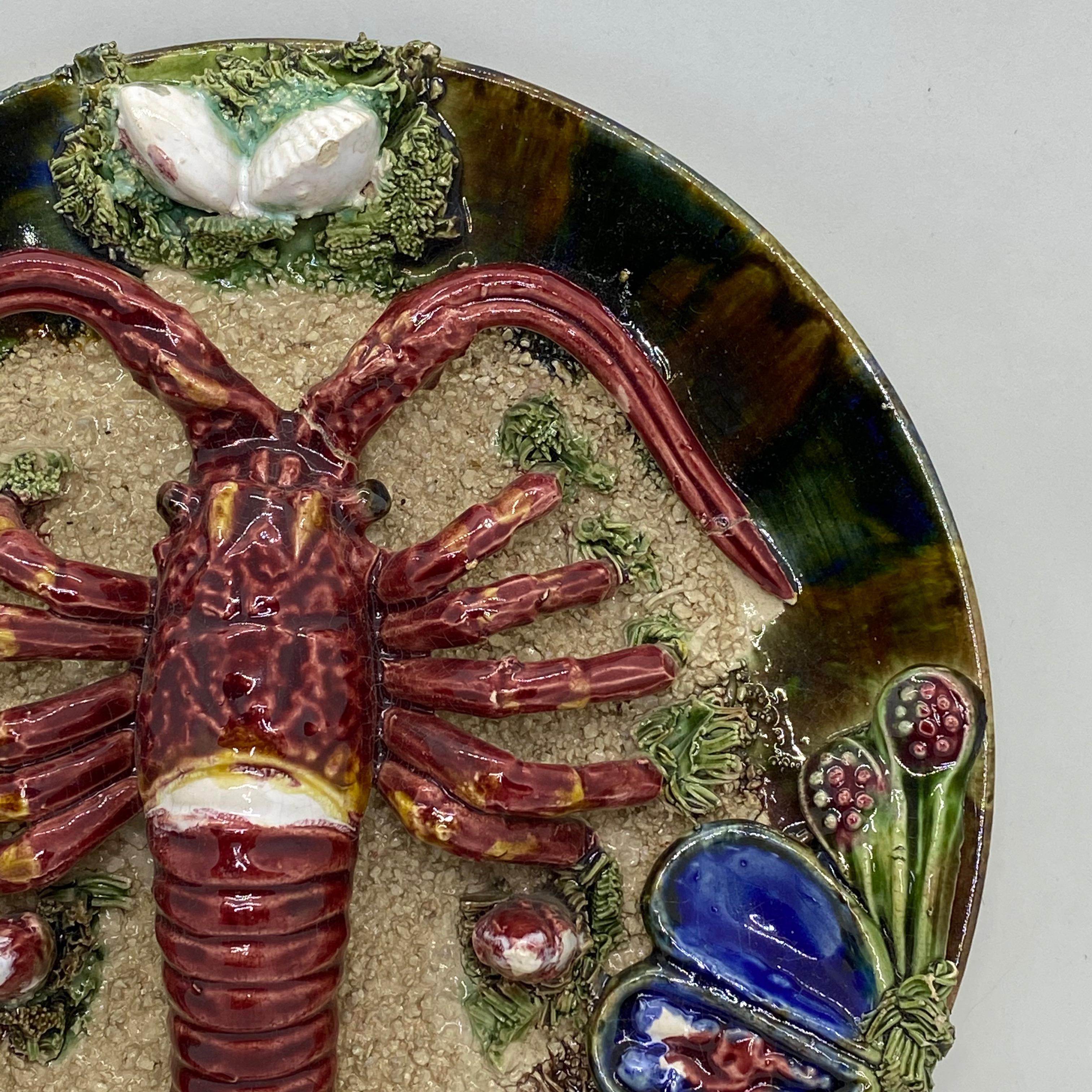 Hand-Crafted Majolica Palissy Portuguese Lobster Wall Platter, circa 1950s