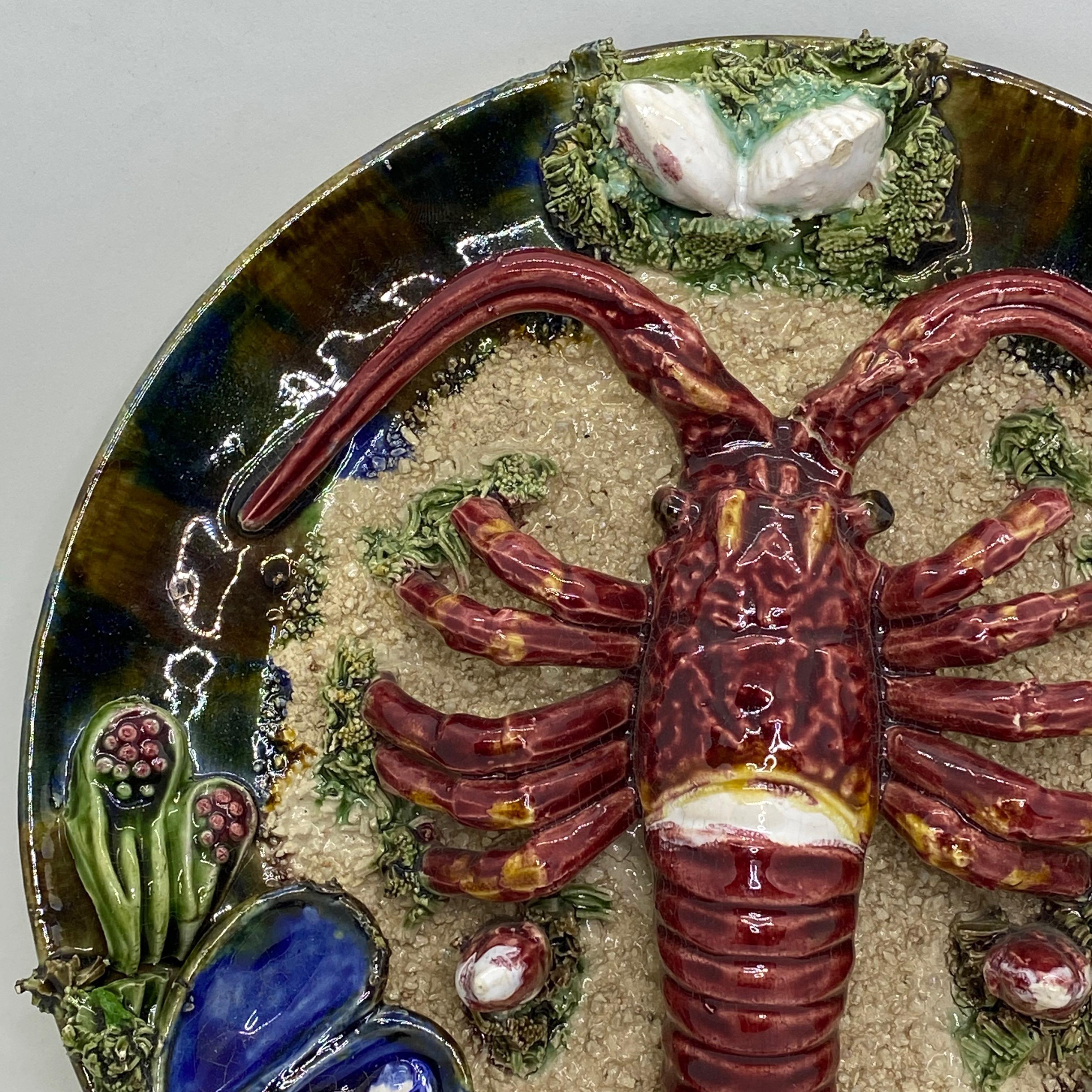 Majolica Palissy Portuguese Lobster Wall Platter, circa 1950s In Good Condition In Nuernberg, DE