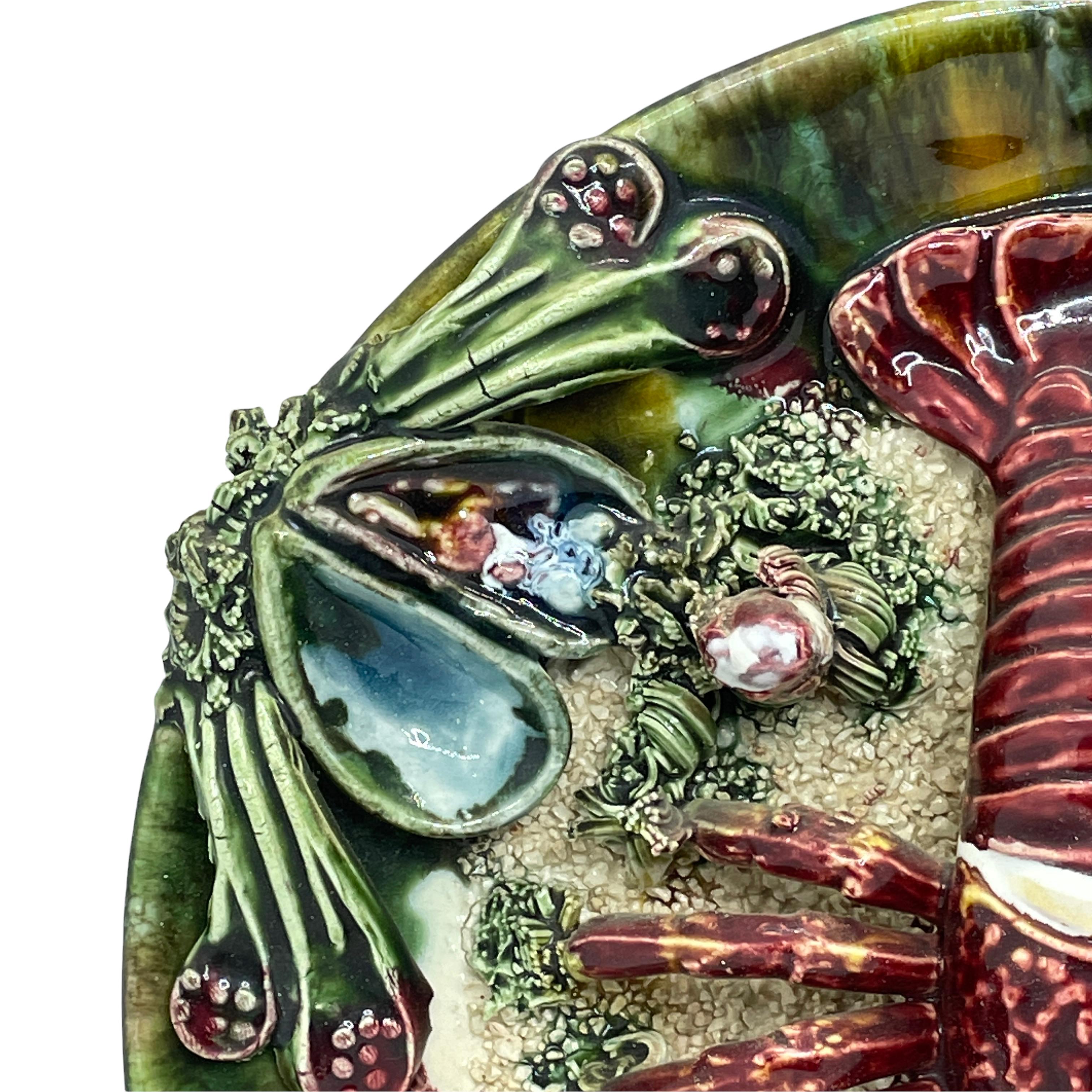 Majolica Palissy Portuguese Lobster Wall Platter Plate, circa 1950s In Good Condition For Sale In Nuernberg, DE