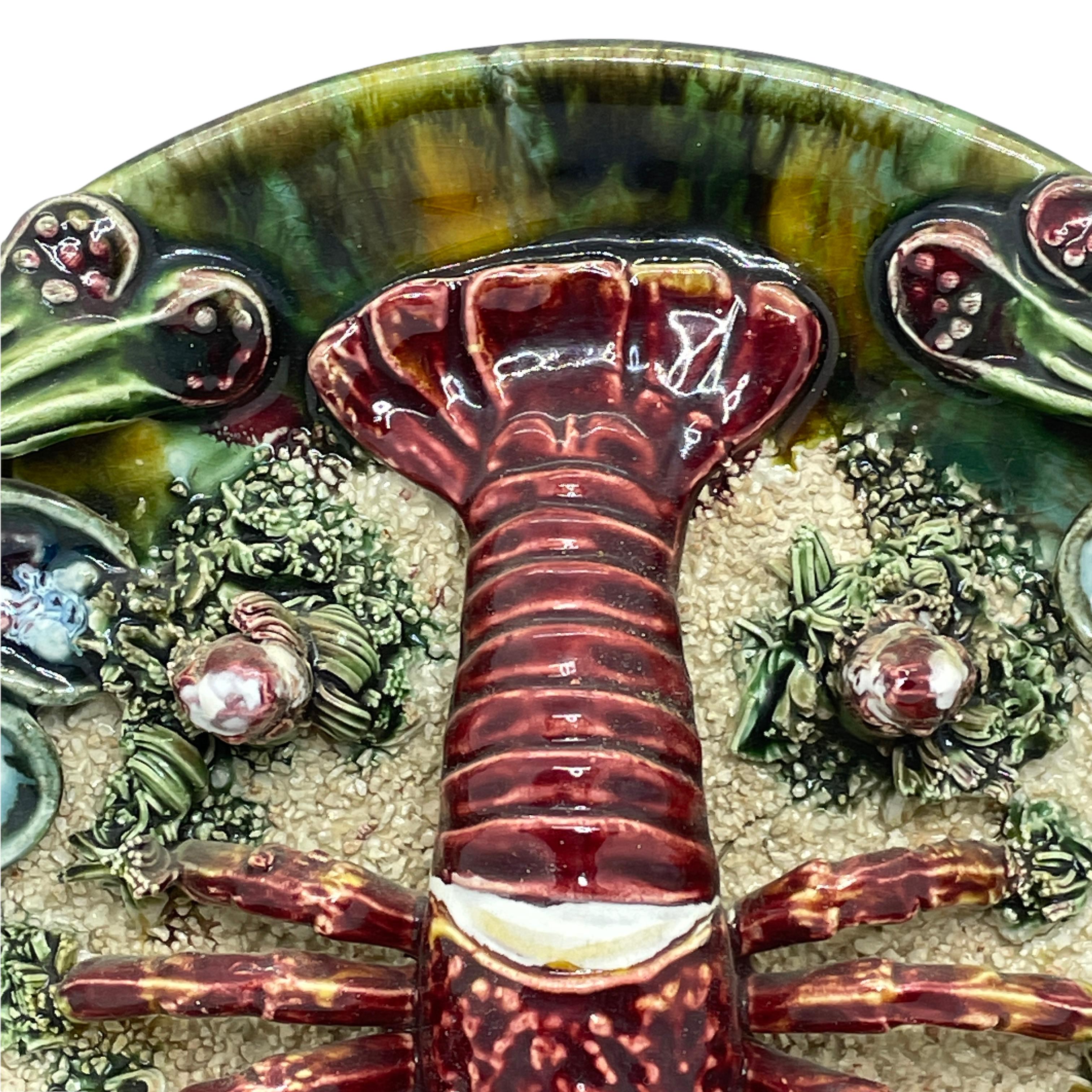 Mid-20th Century Majolica Palissy Portuguese Lobster Wall Platter Plate, circa 1950s For Sale