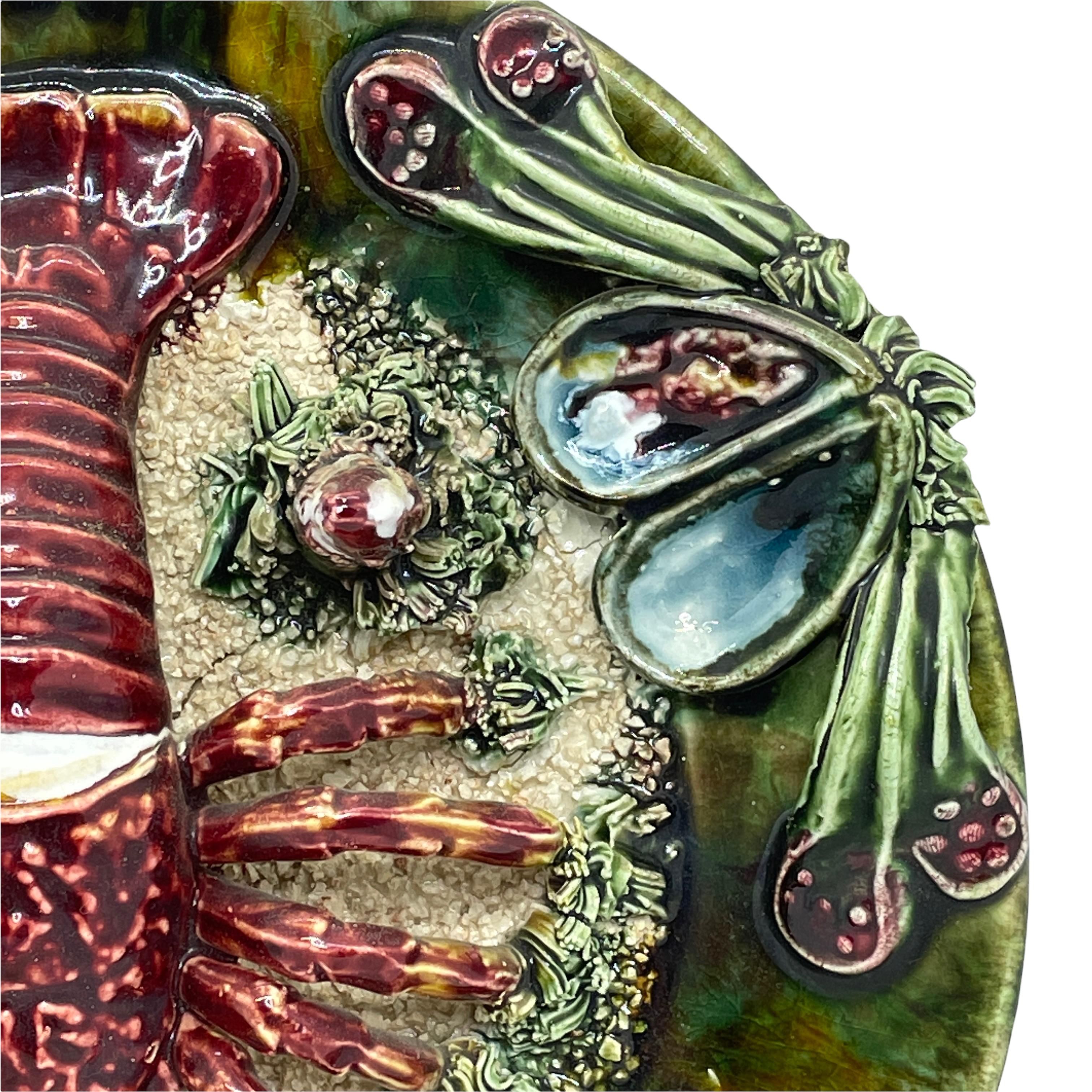 Majolica Palissy Portuguese Lobster Wall Platter Plate, circa 1950s For Sale 1