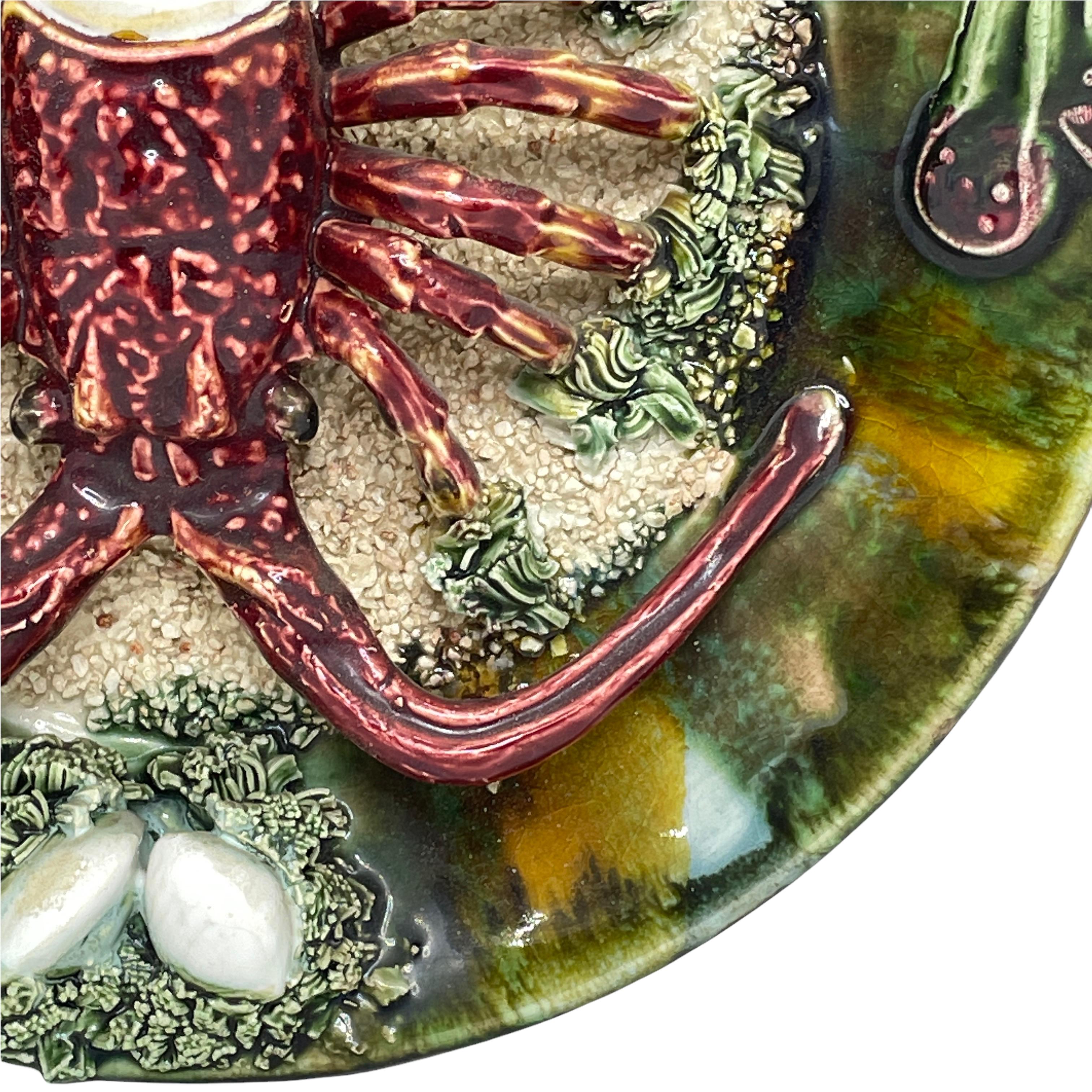Mid-20th Century Majolica Palissy Portuguese Lobster Wall Platter Plate, circa 1950s For Sale