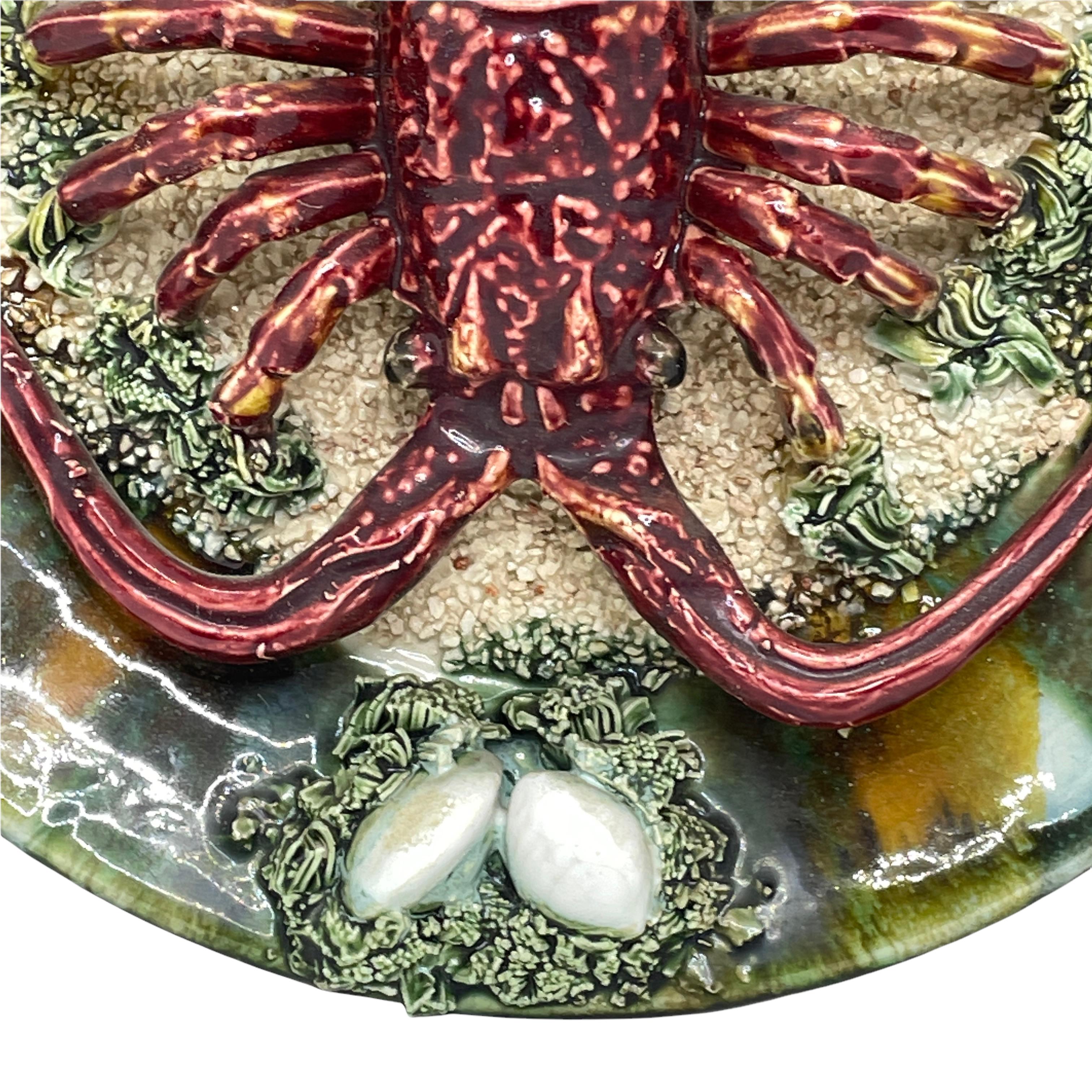 Majolica Palissy Portuguese Lobster Wall Platter Plate, circa 1950s For Sale 3