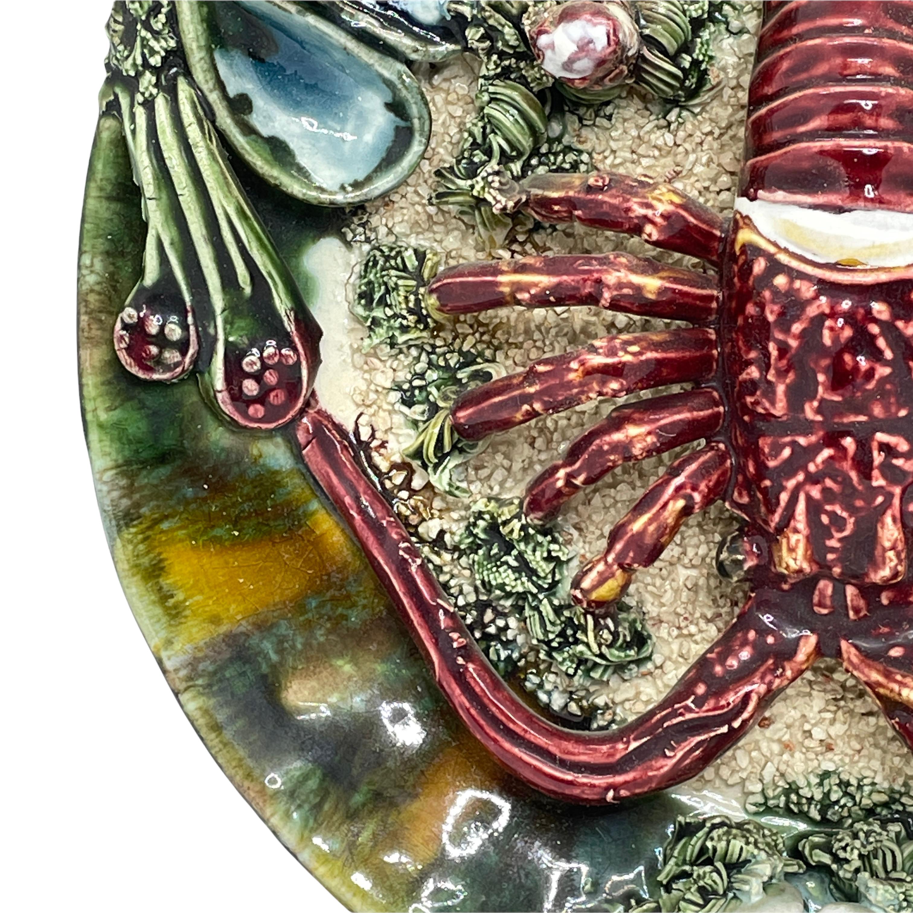 Majolica Palissy Portuguese Lobster Wall Platter Plate, circa 1950s For Sale 4