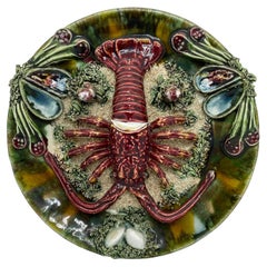 Vintage Majolica Palissy Portuguese Lobster Wall Platter Plate, circa 1950s