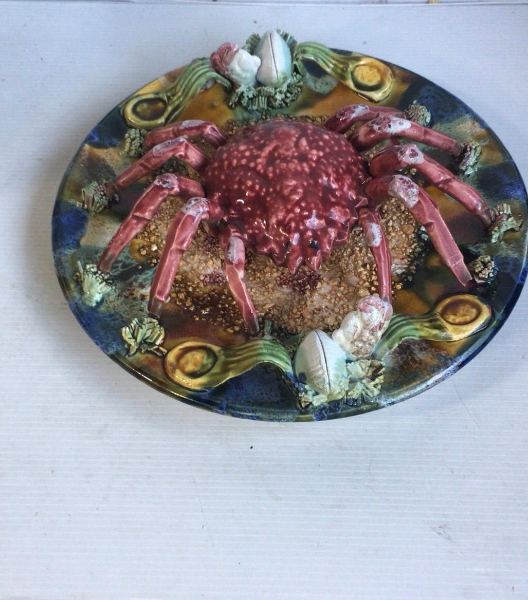 Mid-20th Century Majolica Palissy Portuguese Spider Crab Wall Platter, circa 1940