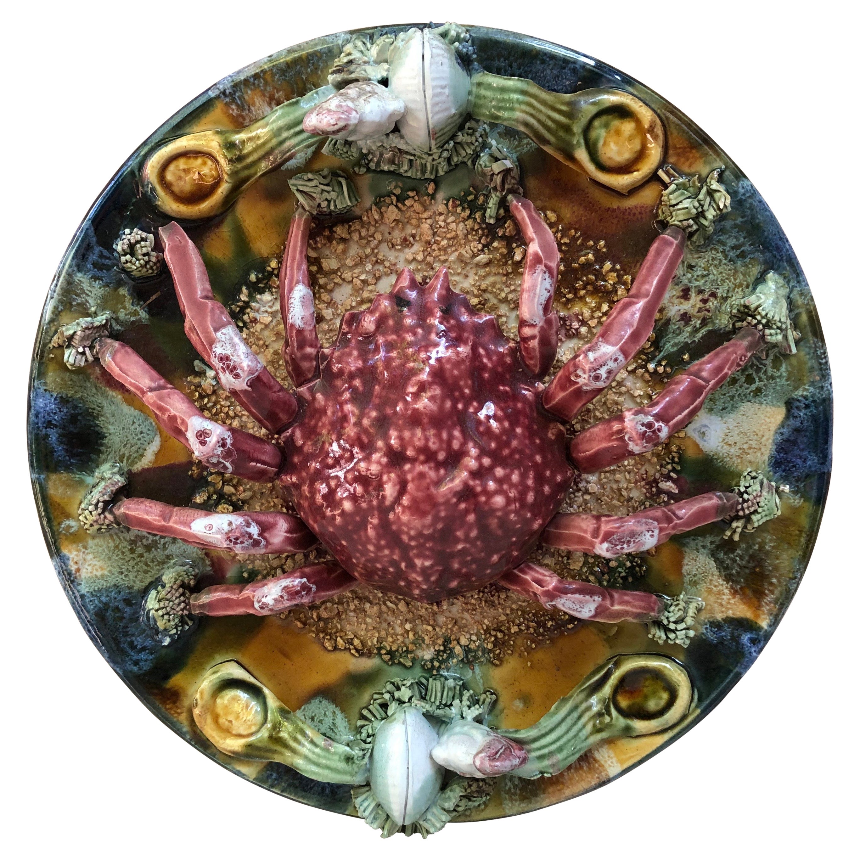 Majolica Palissy Portuguese Spider Crab Wall Platter, circa 1940