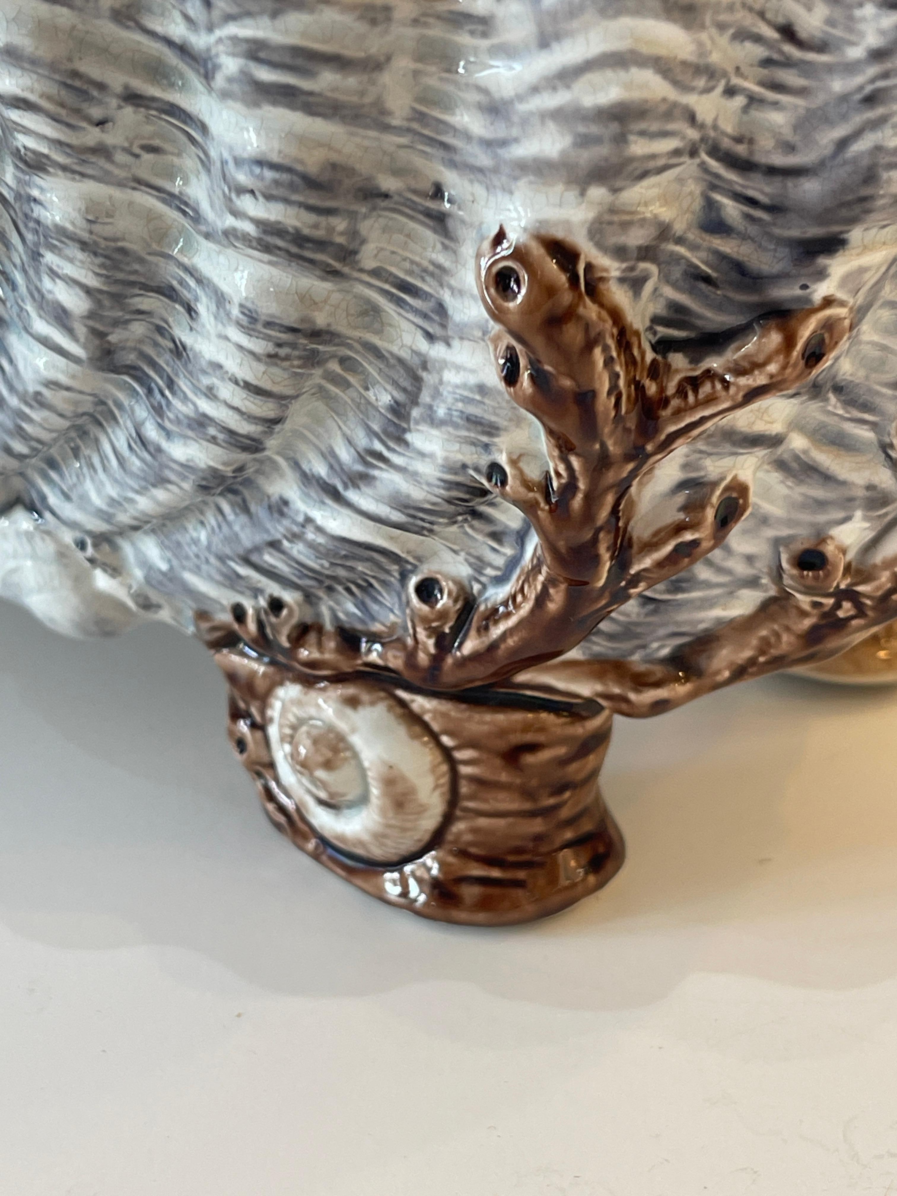 Ceramica Maiolica  Jardiniere a forma di conchiglia Palissy, pezzo centrale