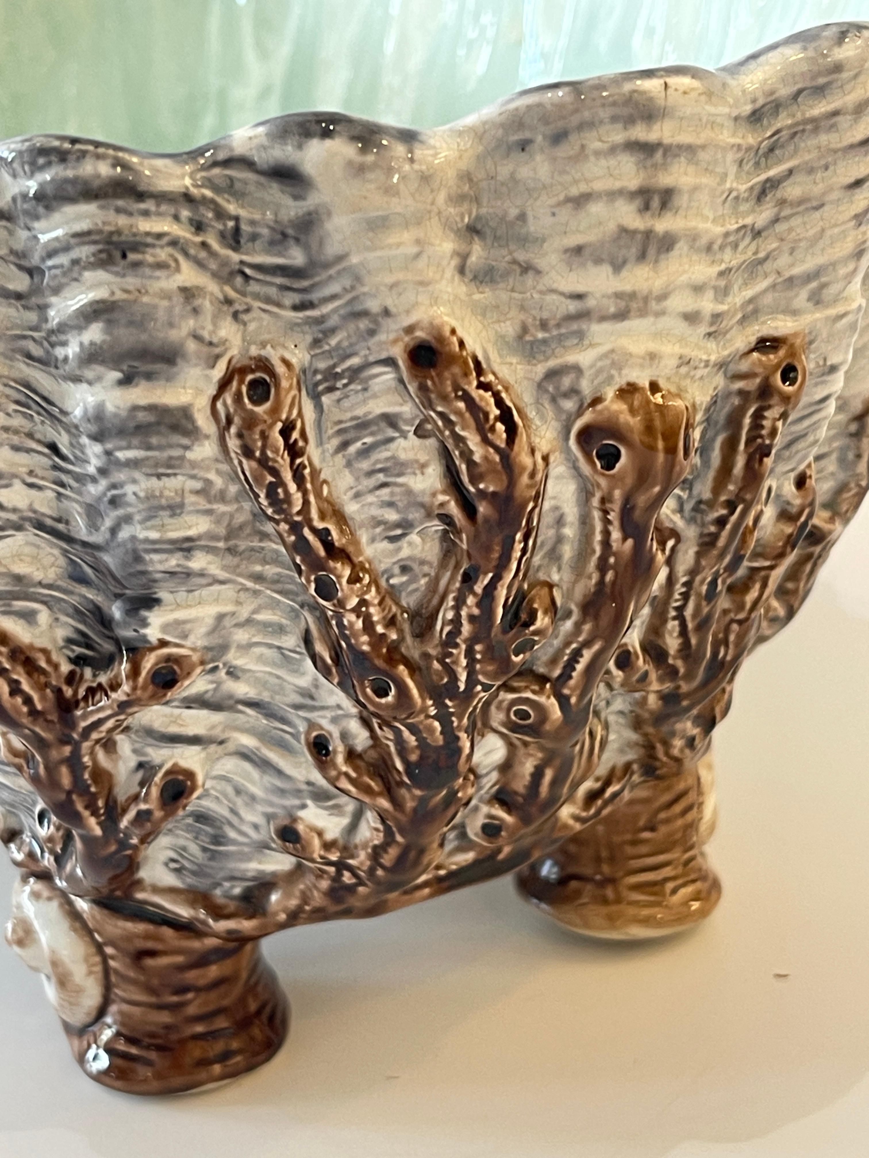 Maiolica  Jardiniere a forma di conchiglia Palissy, pezzo centrale 1