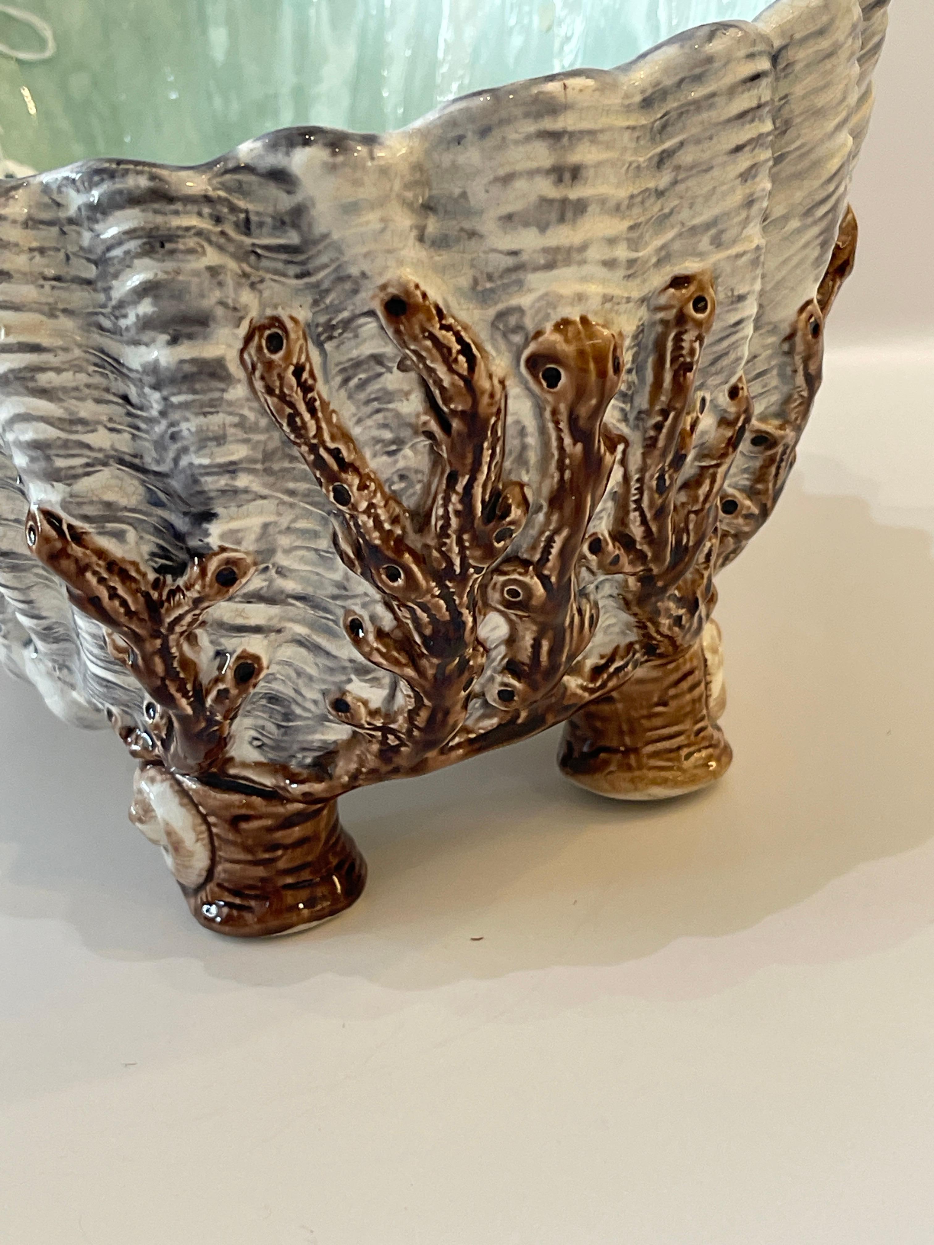 Maiolica  Jardiniere a forma di conchiglia Palissy, pezzo centrale 2