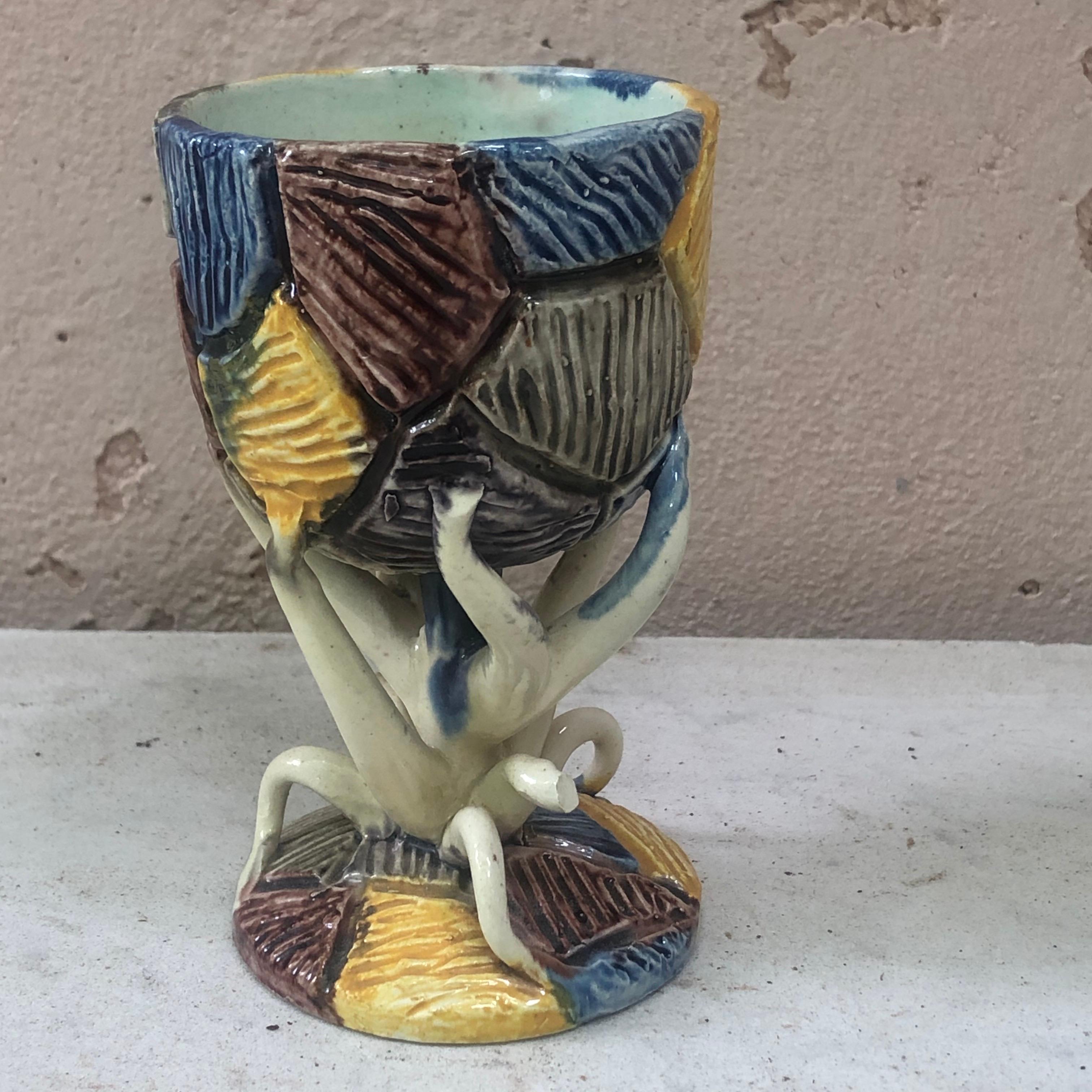 19th century Palissy chalice vase signed Thomas Sergent, the feets are stylized with seaweeds in a Renaissance style.
School of Paris.
The School of Paris was composed by makers as Victor Barbizet, Francois Maurice, Thomas Sergent, Georges Pull,