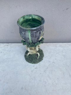 Majolika Palissy Vase Kelch Thomas Sergent, um 1880