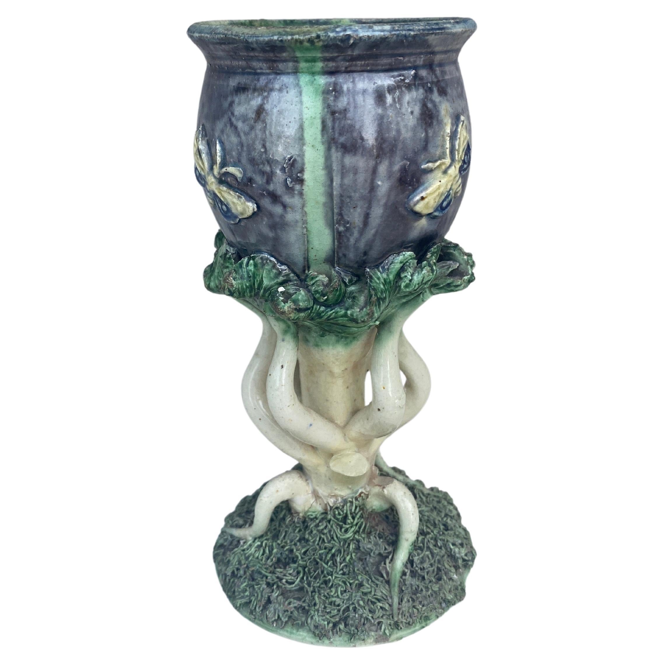 Majolique Palissy Vase Calice Thomas Sergent, vers 1880