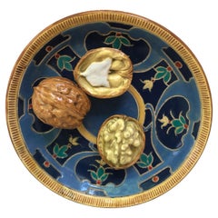 Majolica Palissy Walnuts Platter Auguste De Chauvigne circa 1879