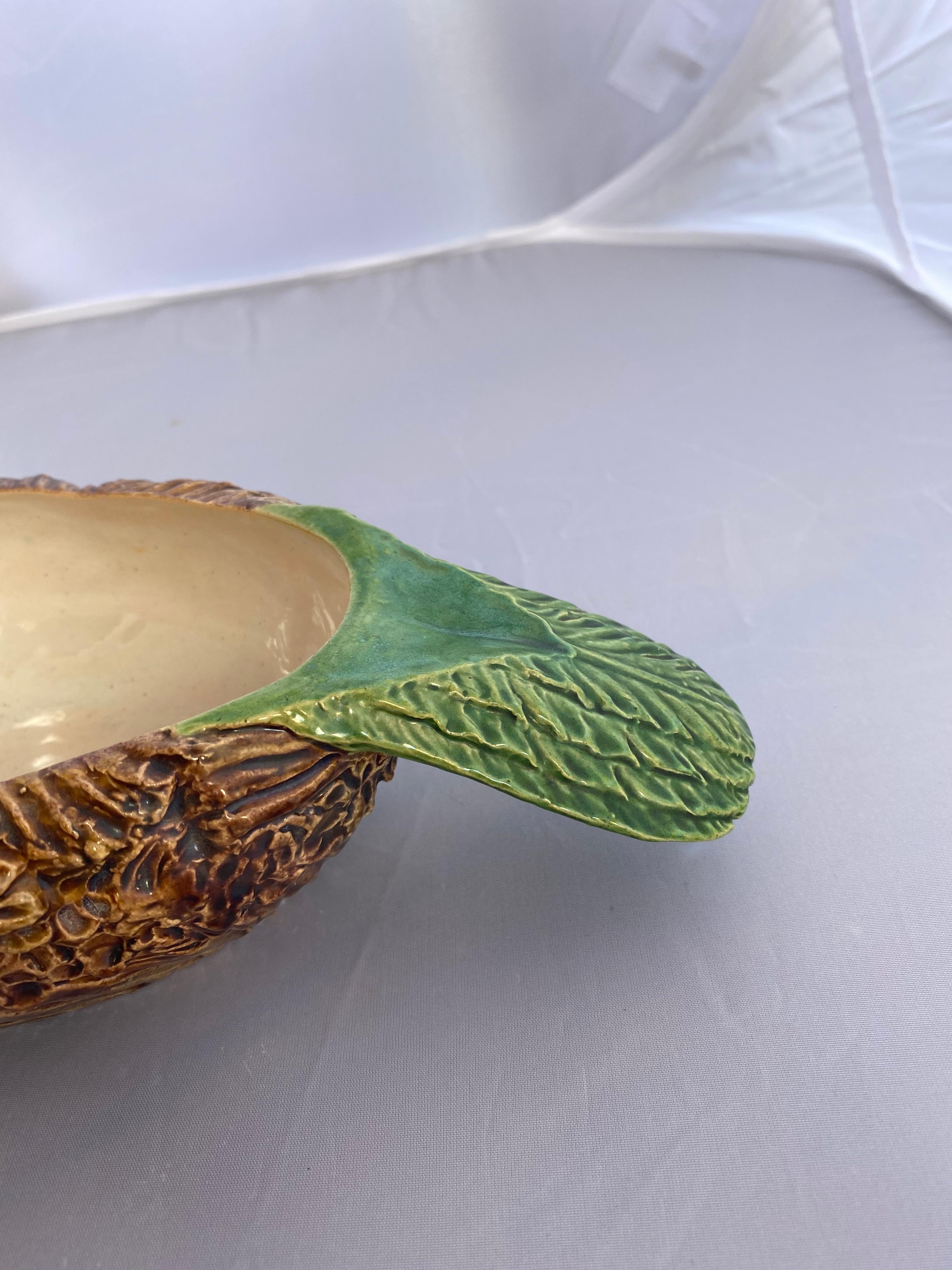 Majolica Palissy Ware Parrot on Nest Lidded Box Signed Bordalo Pinheiro, 1900 3