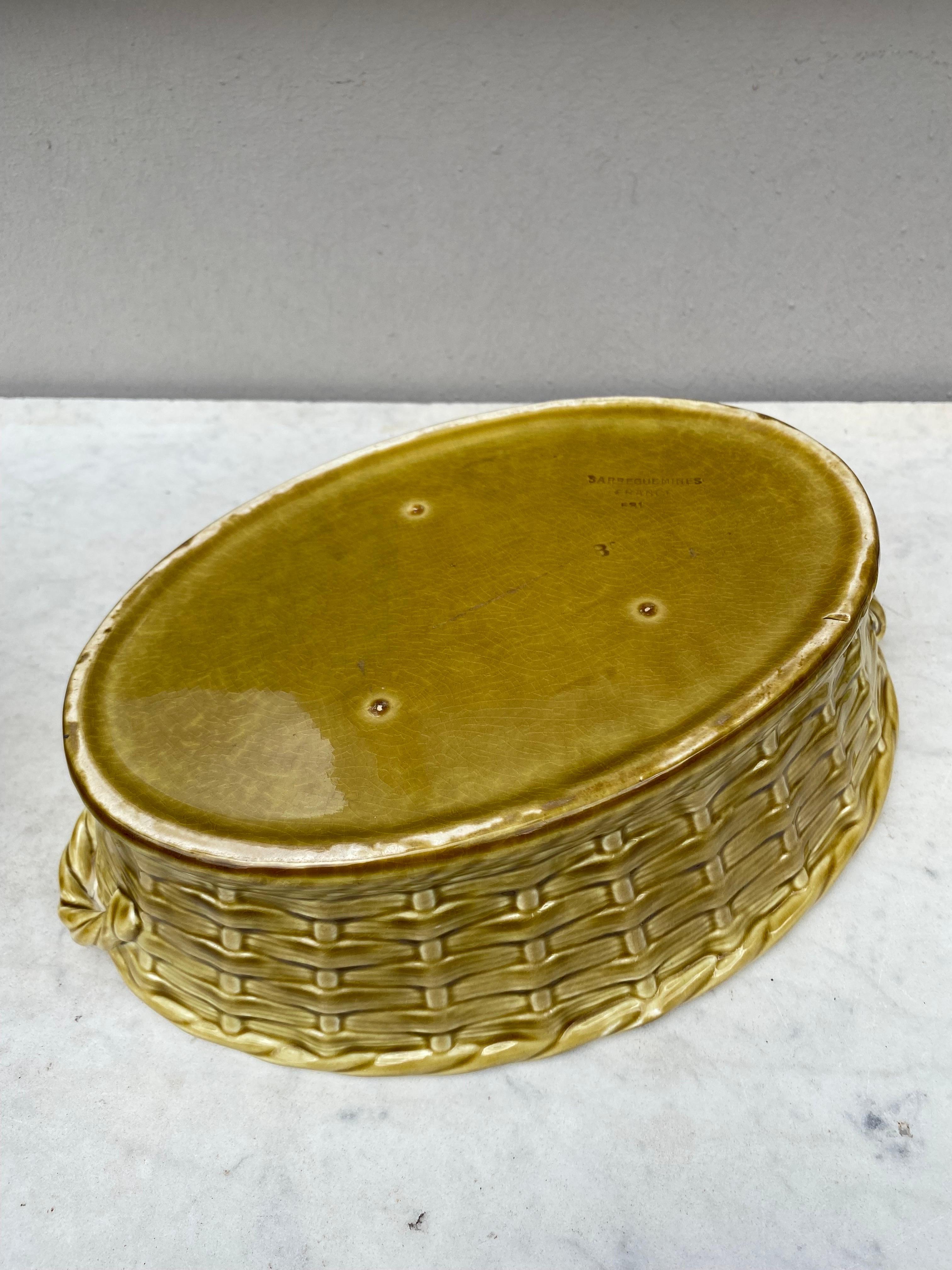 French Majolica Pansies Basket Sarreguemines, circa 1920 For Sale