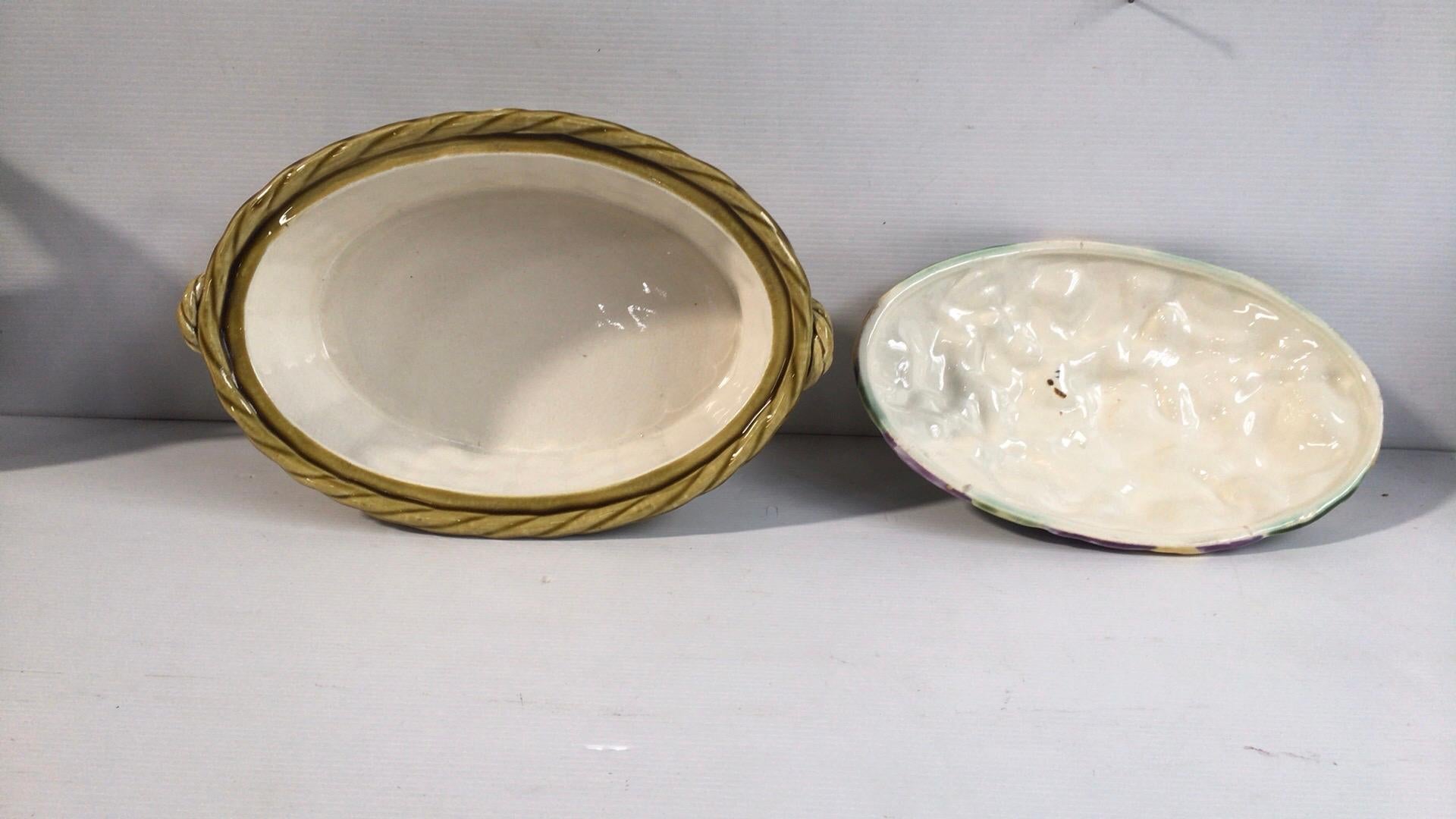 Ceramic Majolica Pansies Basket Sarreguemines, circa 1920