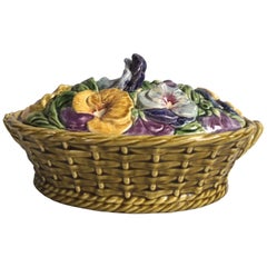 Majolica Pansies Basket Sarreguemines, circa 1920