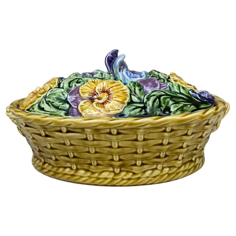 Majolica Pansies Basket Sarreguemines, circa 1920 For Sale at 1stDibs