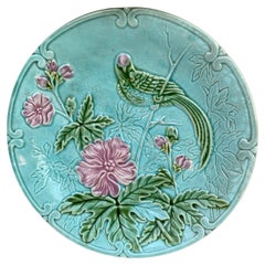 Majolica Paradise Bird and Flowers Salins Plate, circa 1890