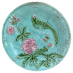 Assiette Salins en majolique Paradise avec oiseaux et fleurs, vers 1890