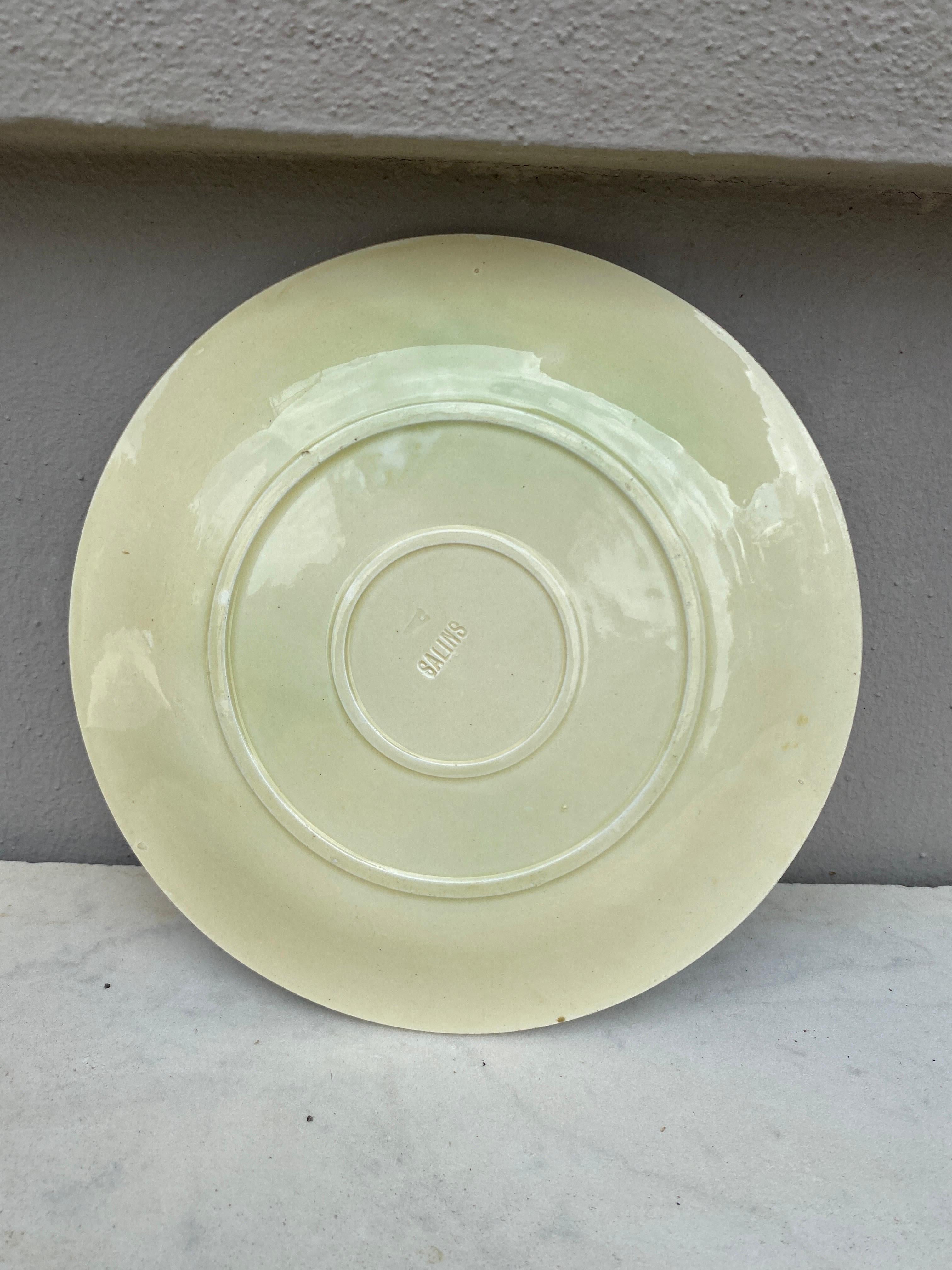 French Majolica Paradise Bird & Flowers Salins Plate, circa 1890 For Sale