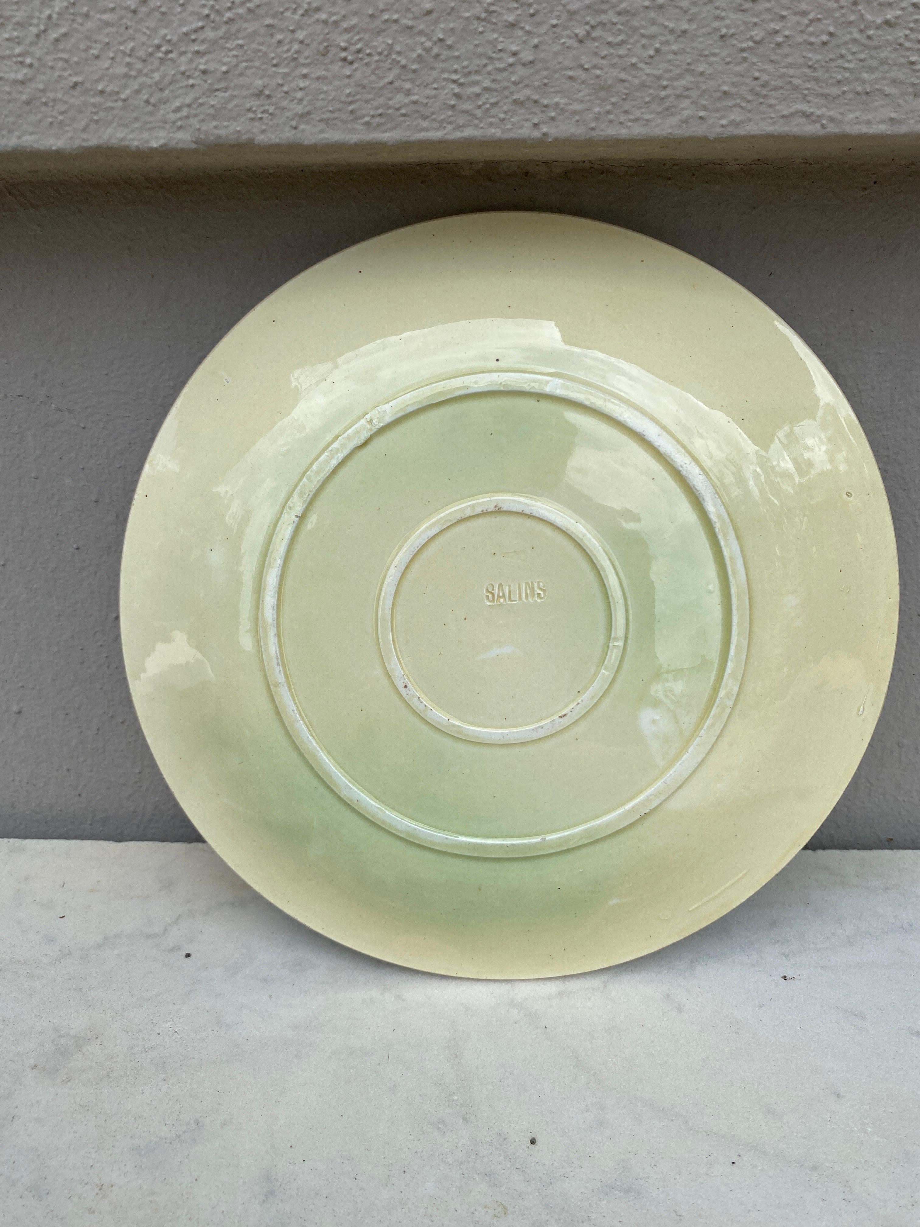 French Majolica Paradise Bird & Flowers Salins Plate, circa 1890 For Sale