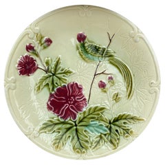 Antique Majolica Paradise Bird & Flowers Salins Plate, circa 1890