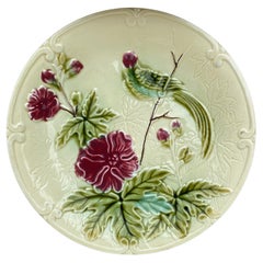 Majolica Paradise Bird & Flowers Salins Plate, circa 1890