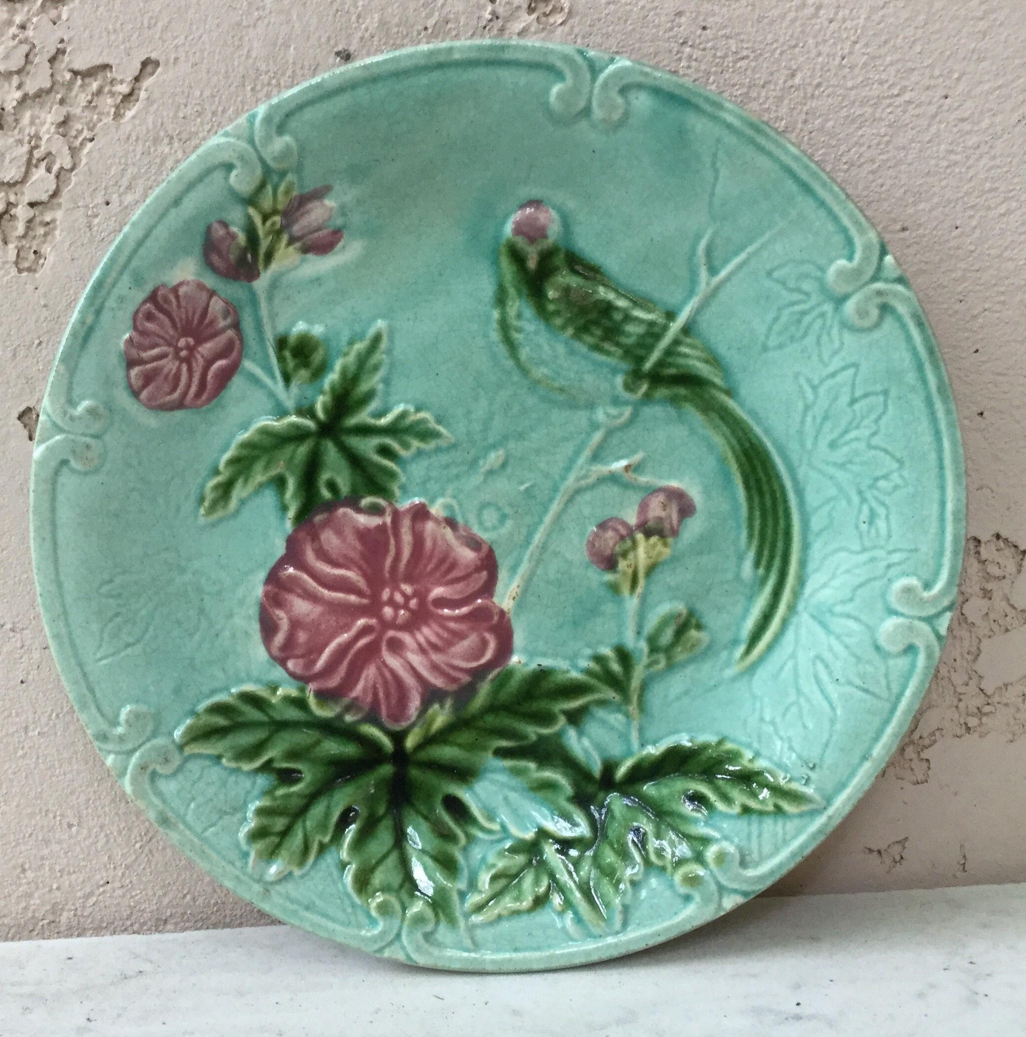 Ceramic Majolica Parakeets Plate Salins, circa 1890