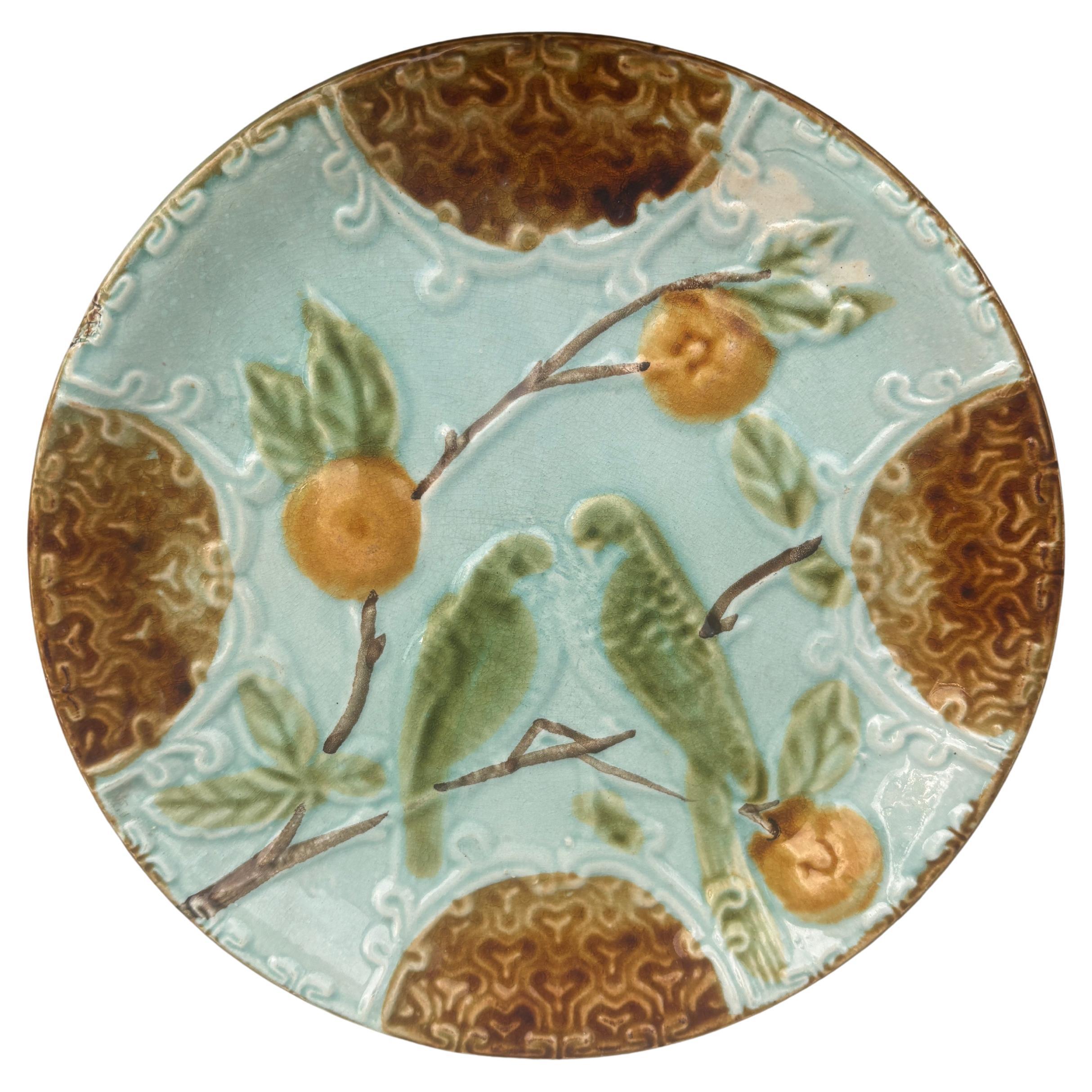 Majolica Parakeets Plate Salins, circa 1890