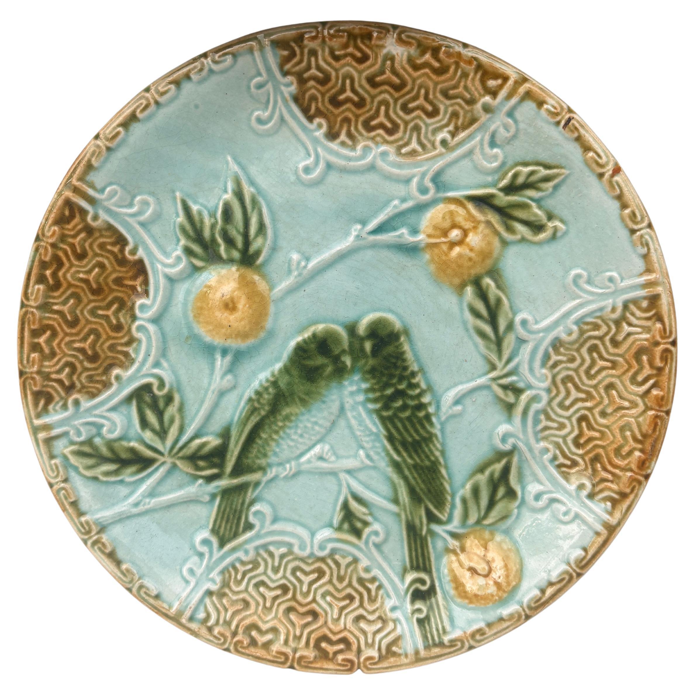 Majolica Parakeets Plate Salins, circa 1890