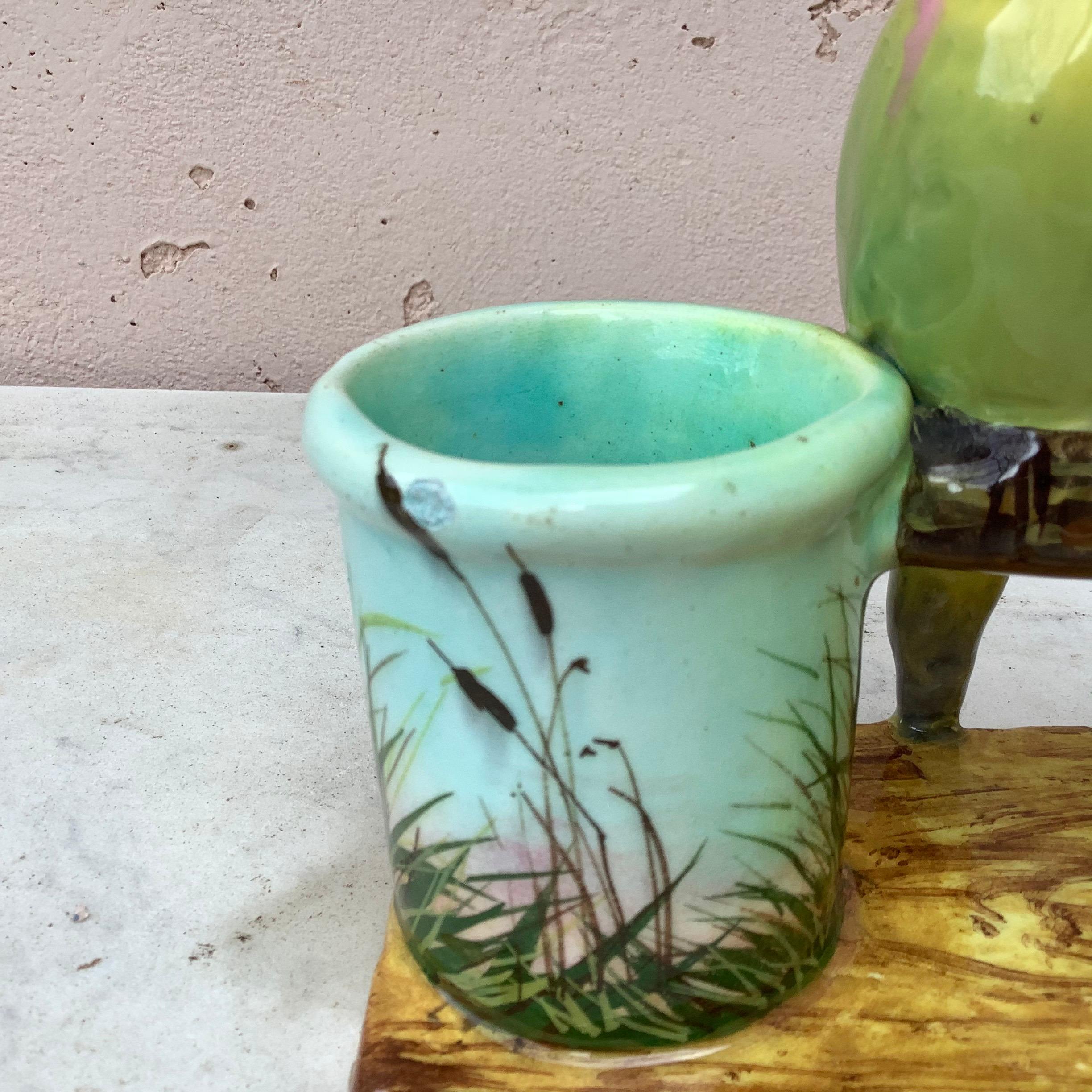 Fine XIX secolo Vaso doppio in maiolica con pappagalli Delphin Massier, 1890 circa in vendita