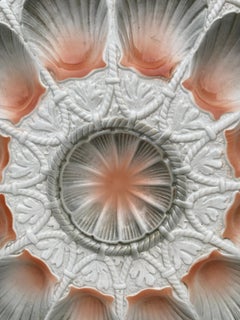 Majolica Peach & Grey Shell Oyster Platter Sarreguemines, circa 1930
