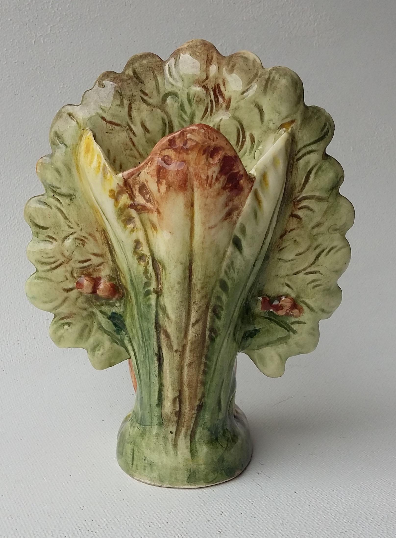 Small Majolica peacock vase, circa 1900 from Czech Republic.