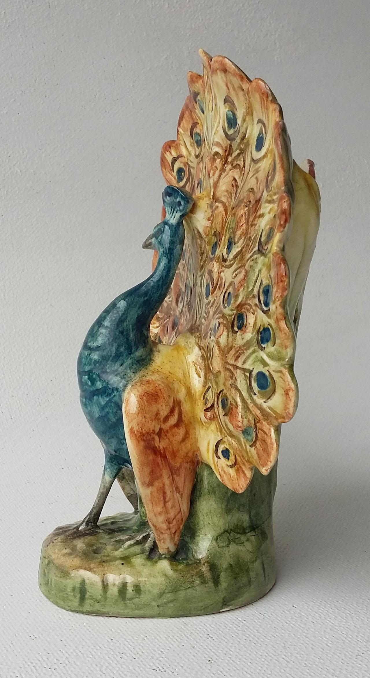 Art Nouveau Majolica Peacock Vase, circa 1900