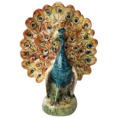Majolica Peacock Vase, circa 1900