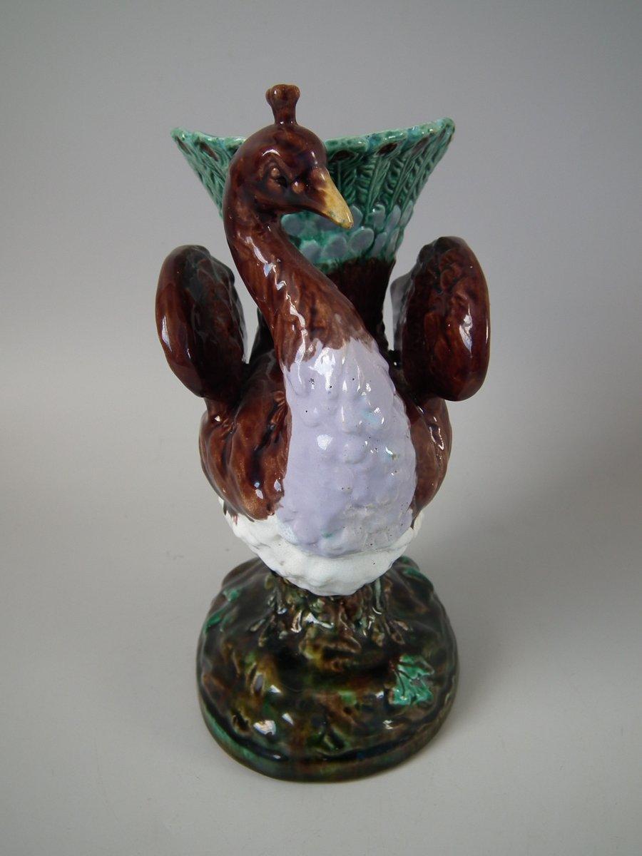 Majolica Peacock Vase In Good Condition In Chelmsford, Essex