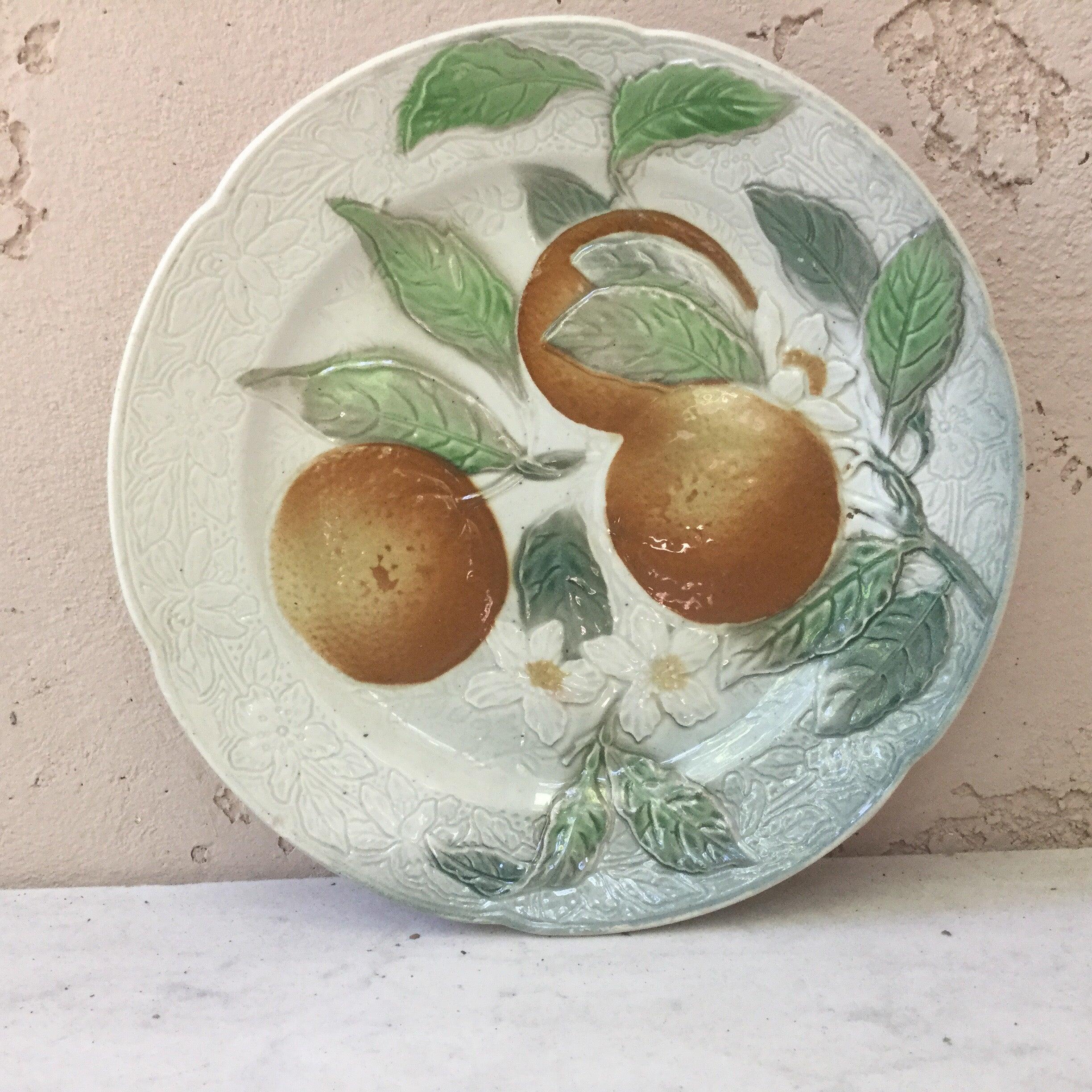 Ceramic Majolica Pears Plate Keller & Guerin Saint Clement For Sale