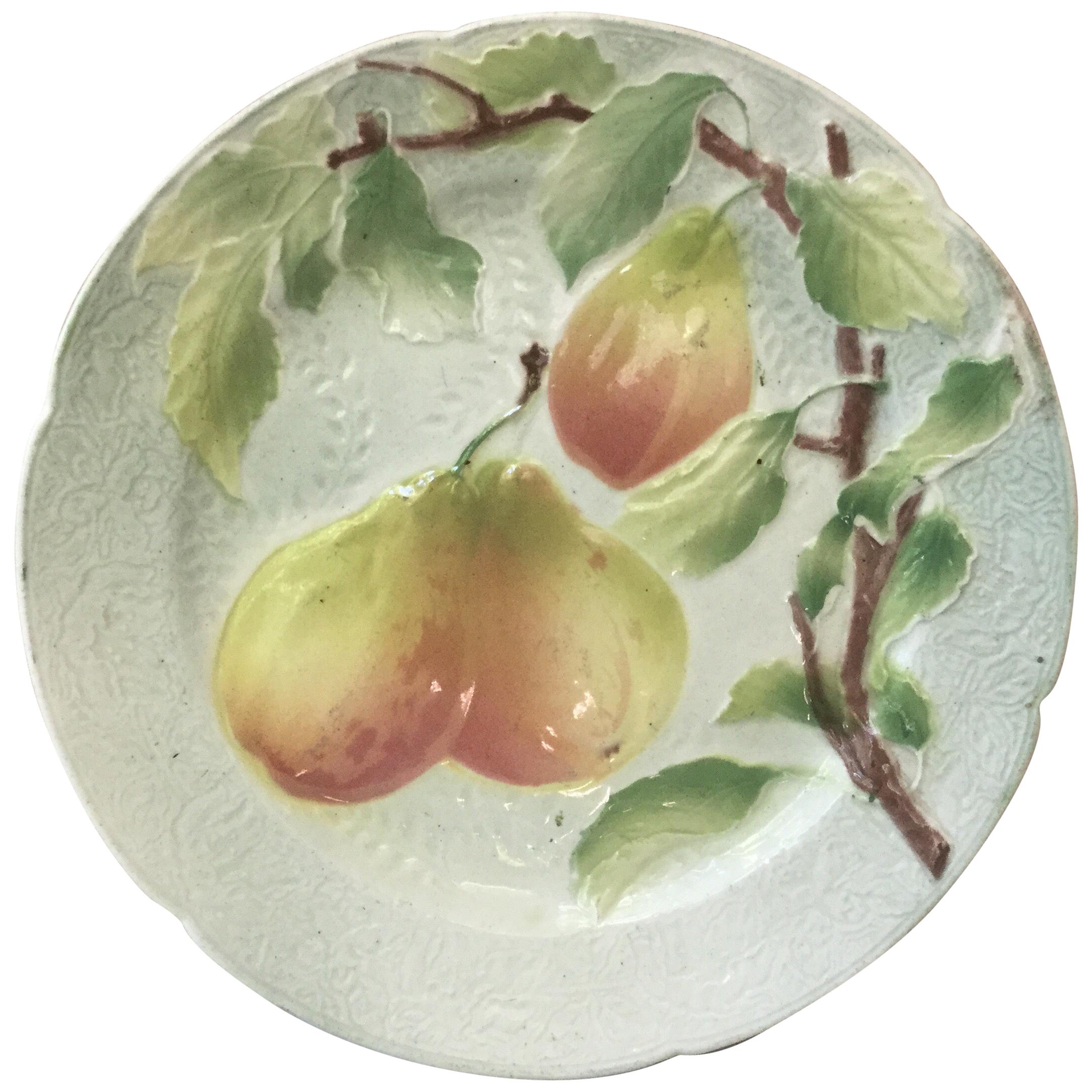 Majolica Pears Plate Keller & Guerin Saint Clement