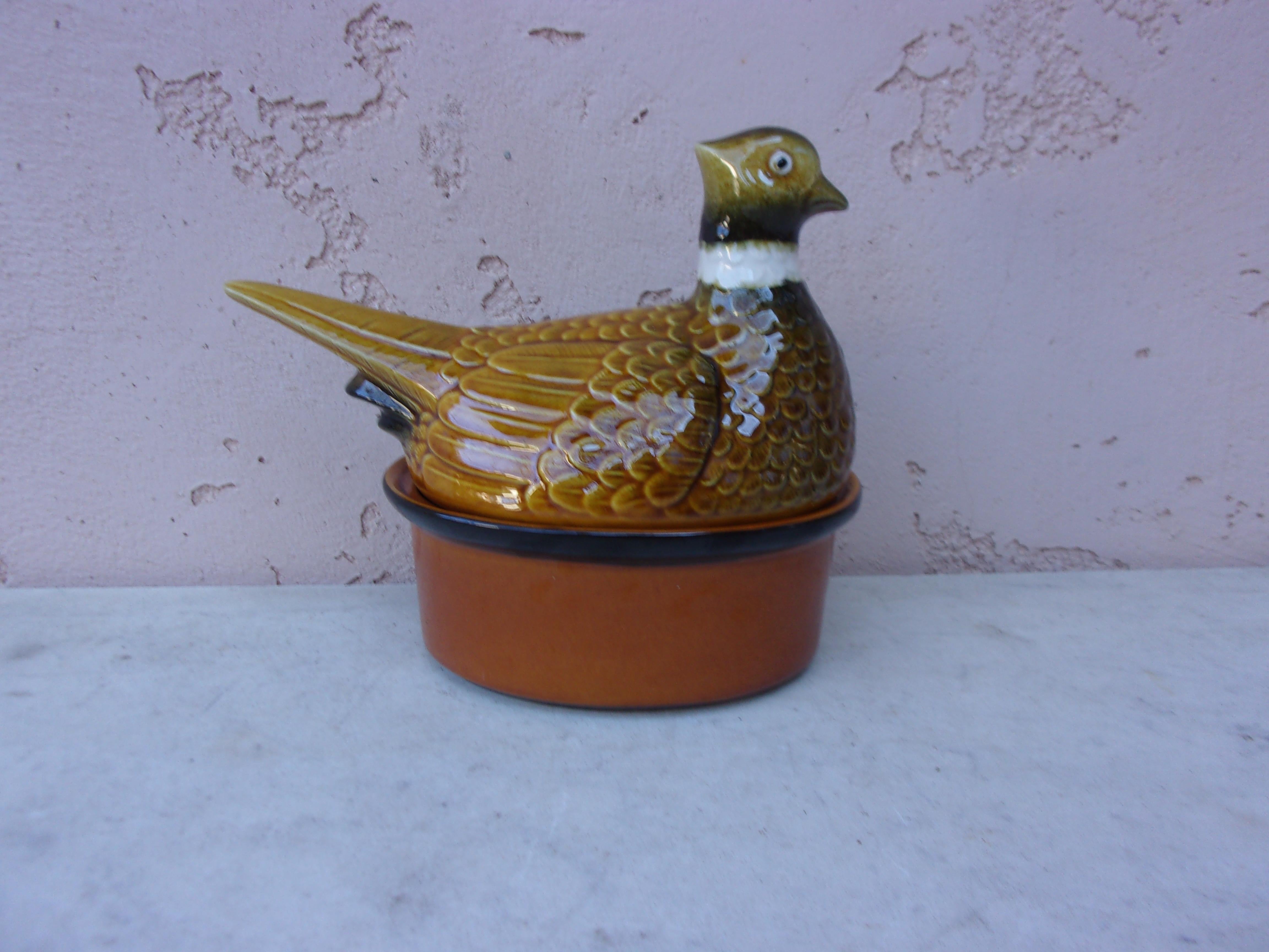 Rustic Majolica Pheasant Tureen, circa 1950 For Sale