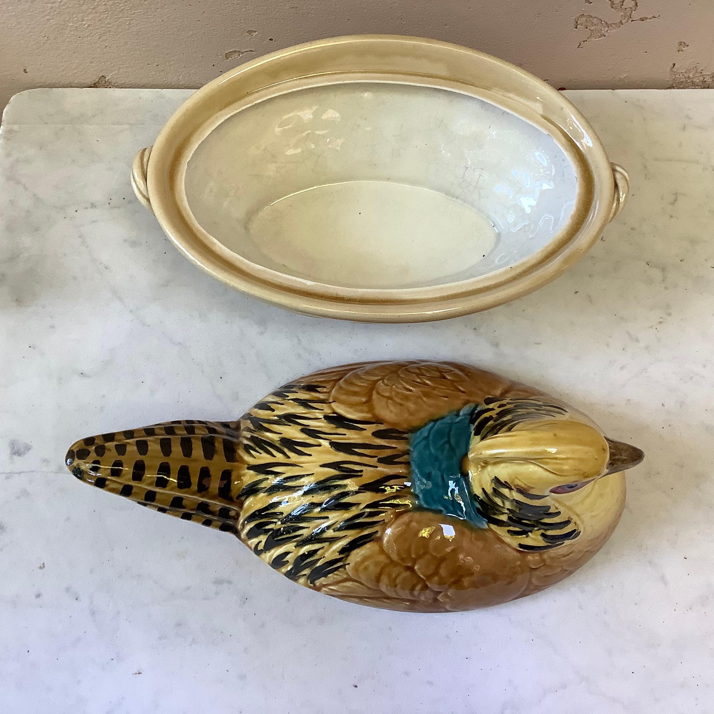 Late Victorian Majolica Pheasant Tureen Sarreguemines, circa 1910 For Sale