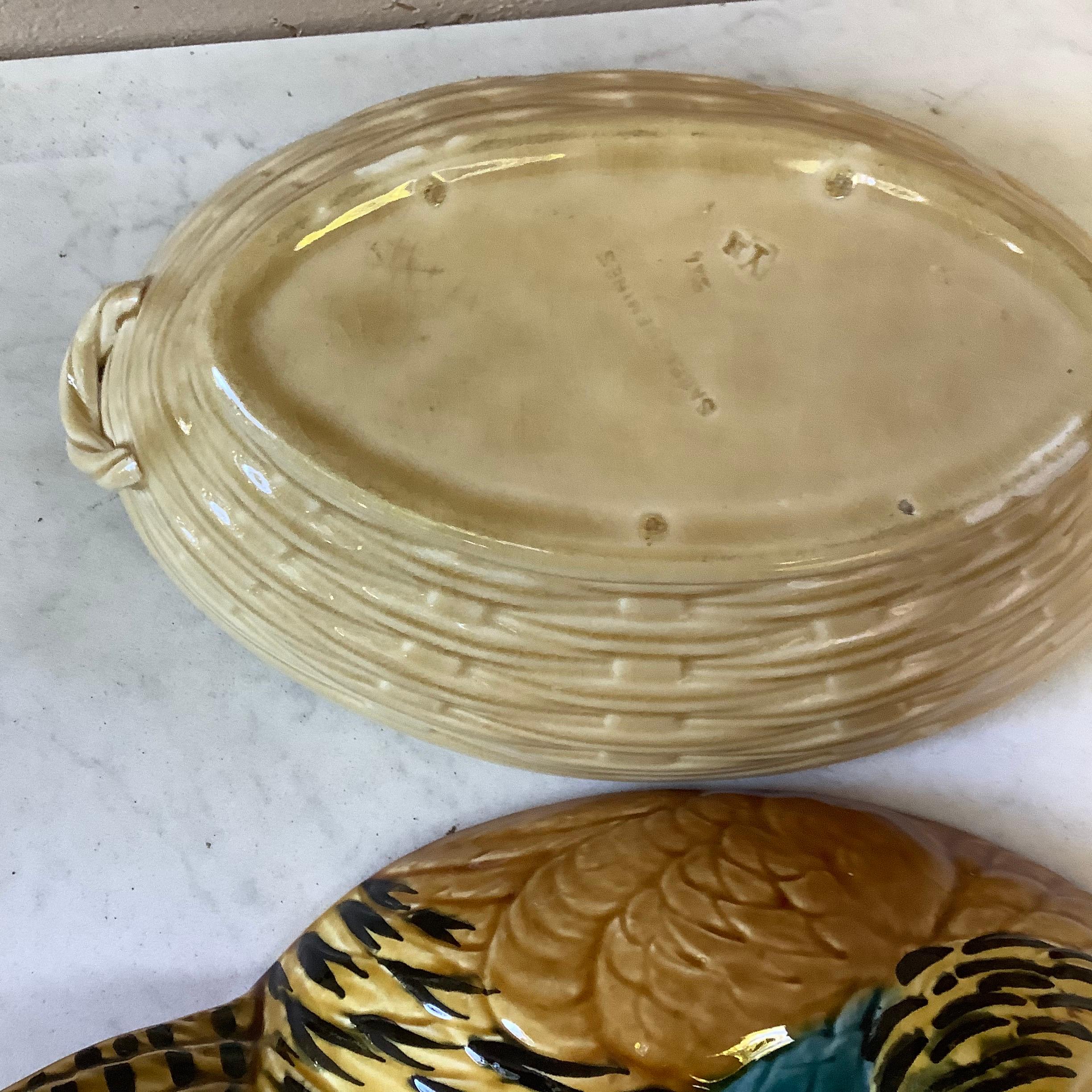 French Majolica Pheasant Tureen Sarreguemines, circa 1910 For Sale