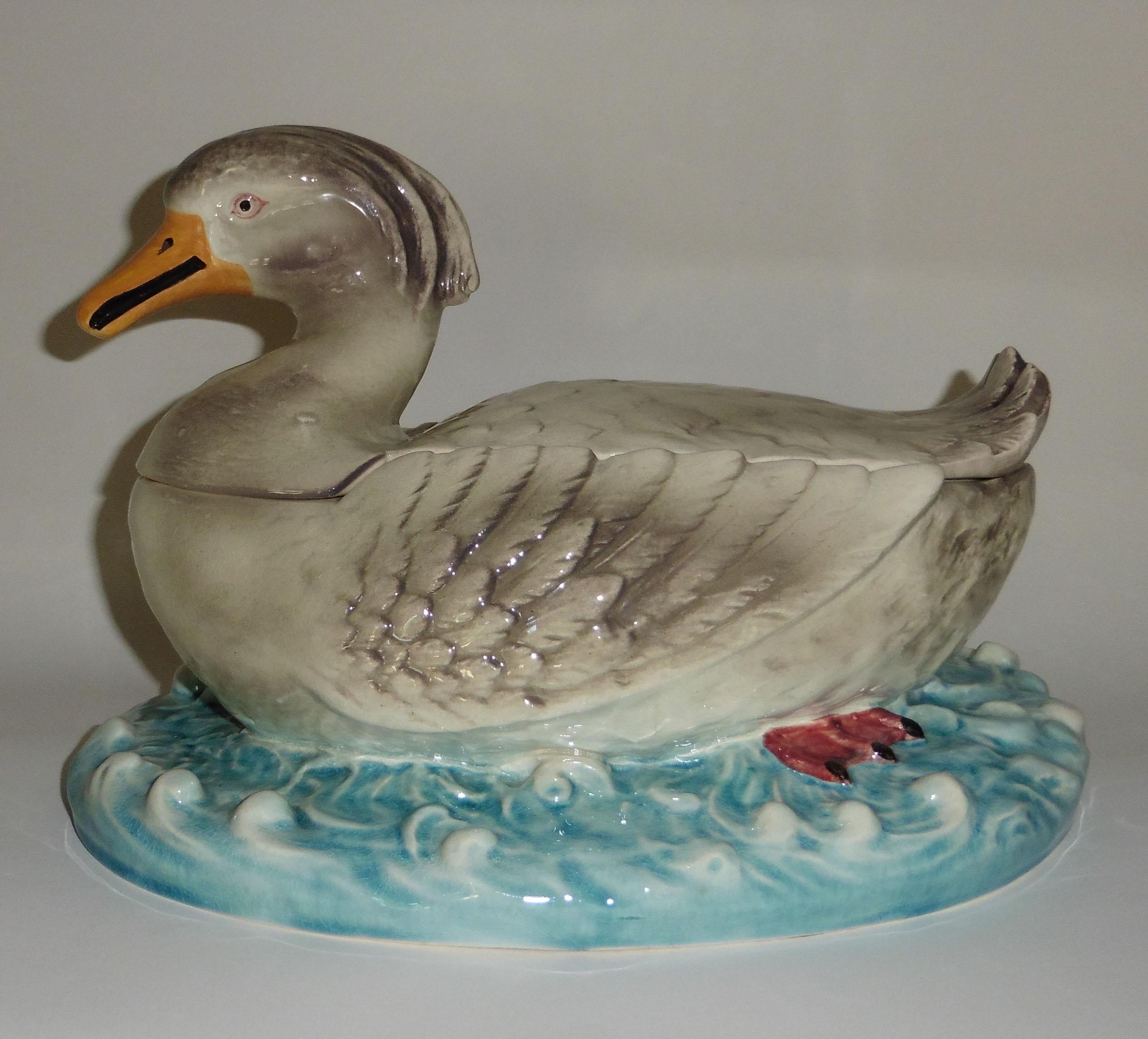 Majolica Pheasant Tureen Sarreguemines, circa 1910 In Good Condition For Sale In Austin, TX