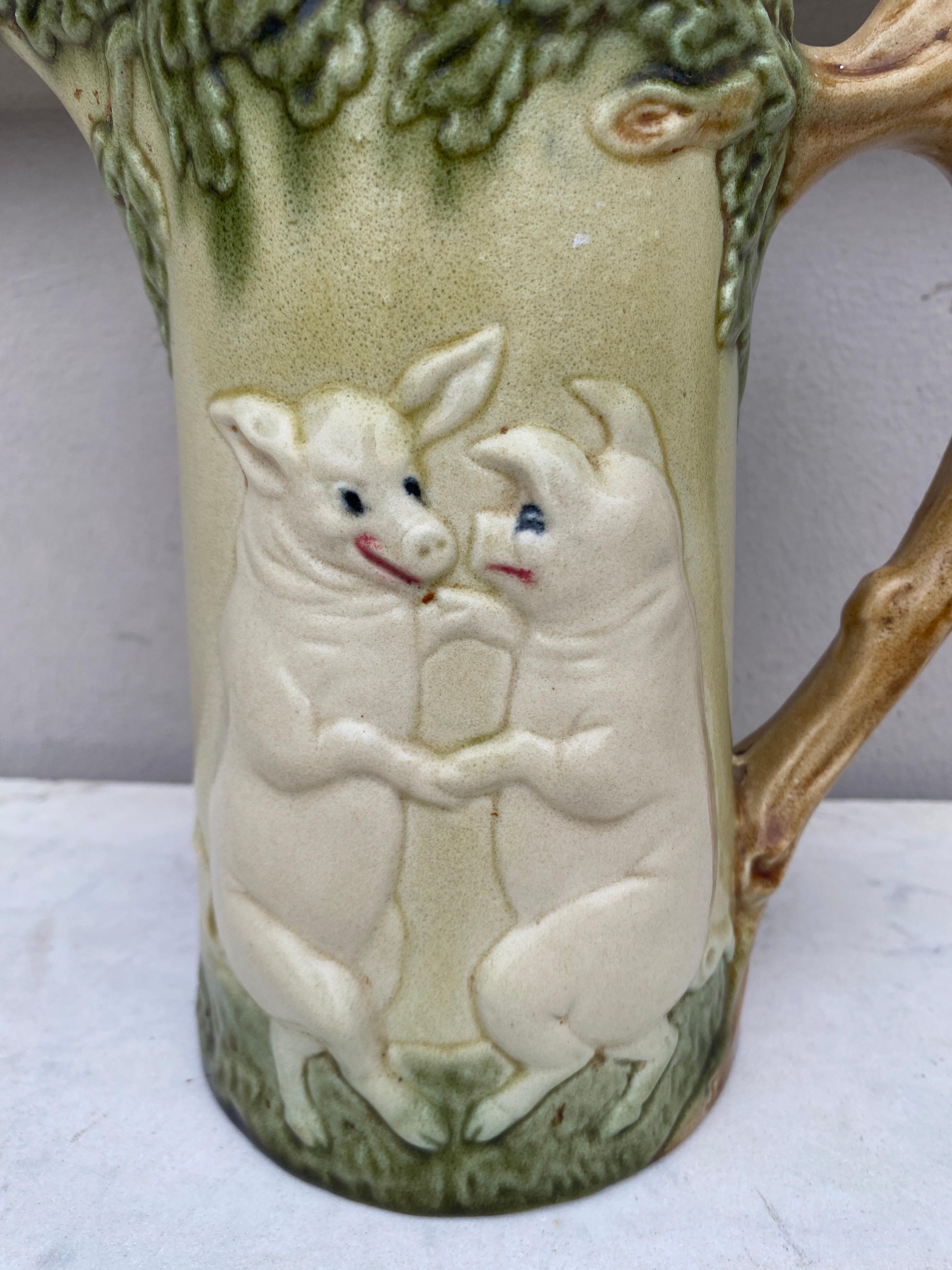 French Provincial Majolica Pig Pitcher Orchies, circa 1900 For Sale