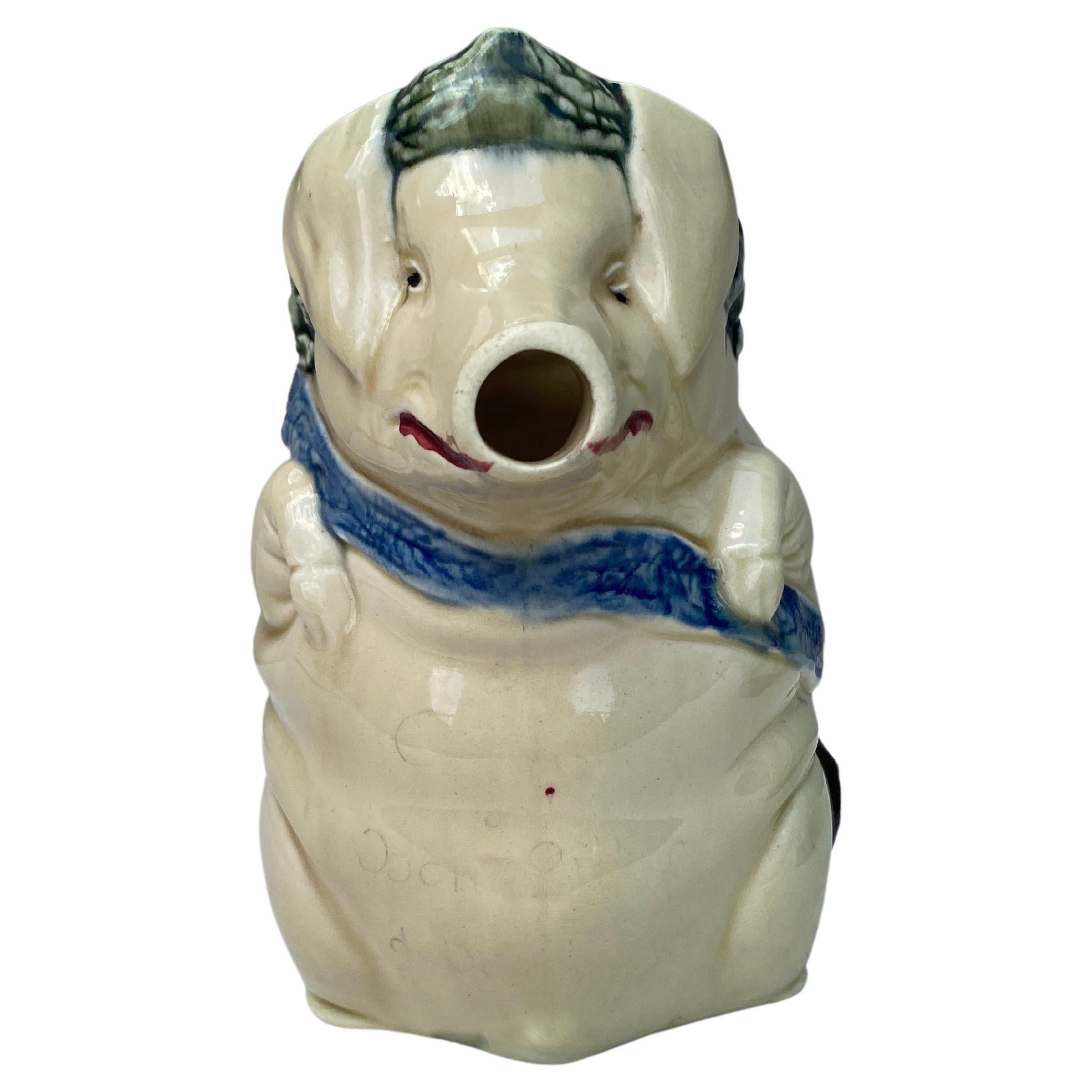 French Provincial Majolica Pig Pitcher Orchies, circa 1900 For Sale