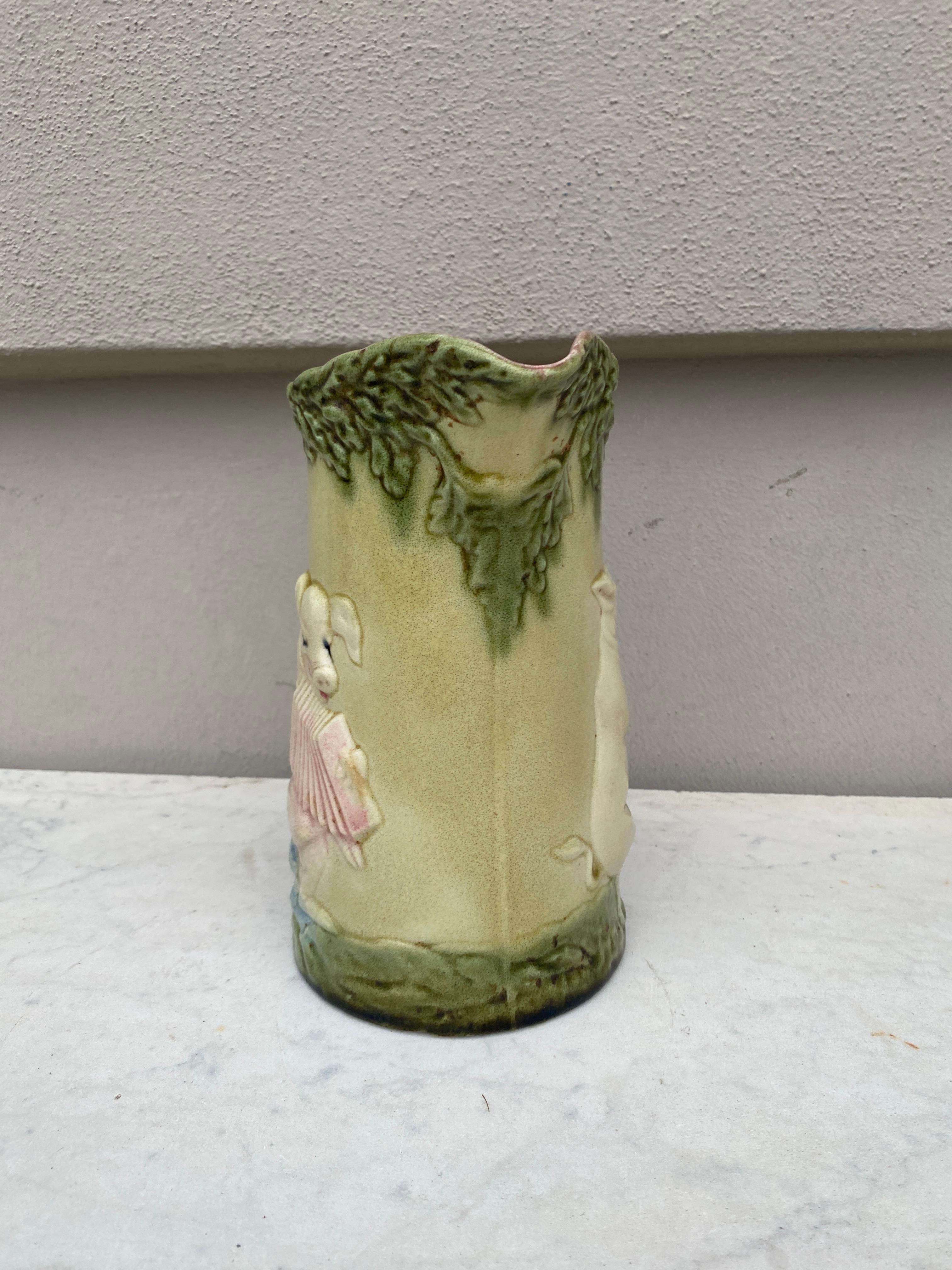 Majolica Pig Pitcher Orchies, circa 1900 In Good Condition For Sale In Austin, TX