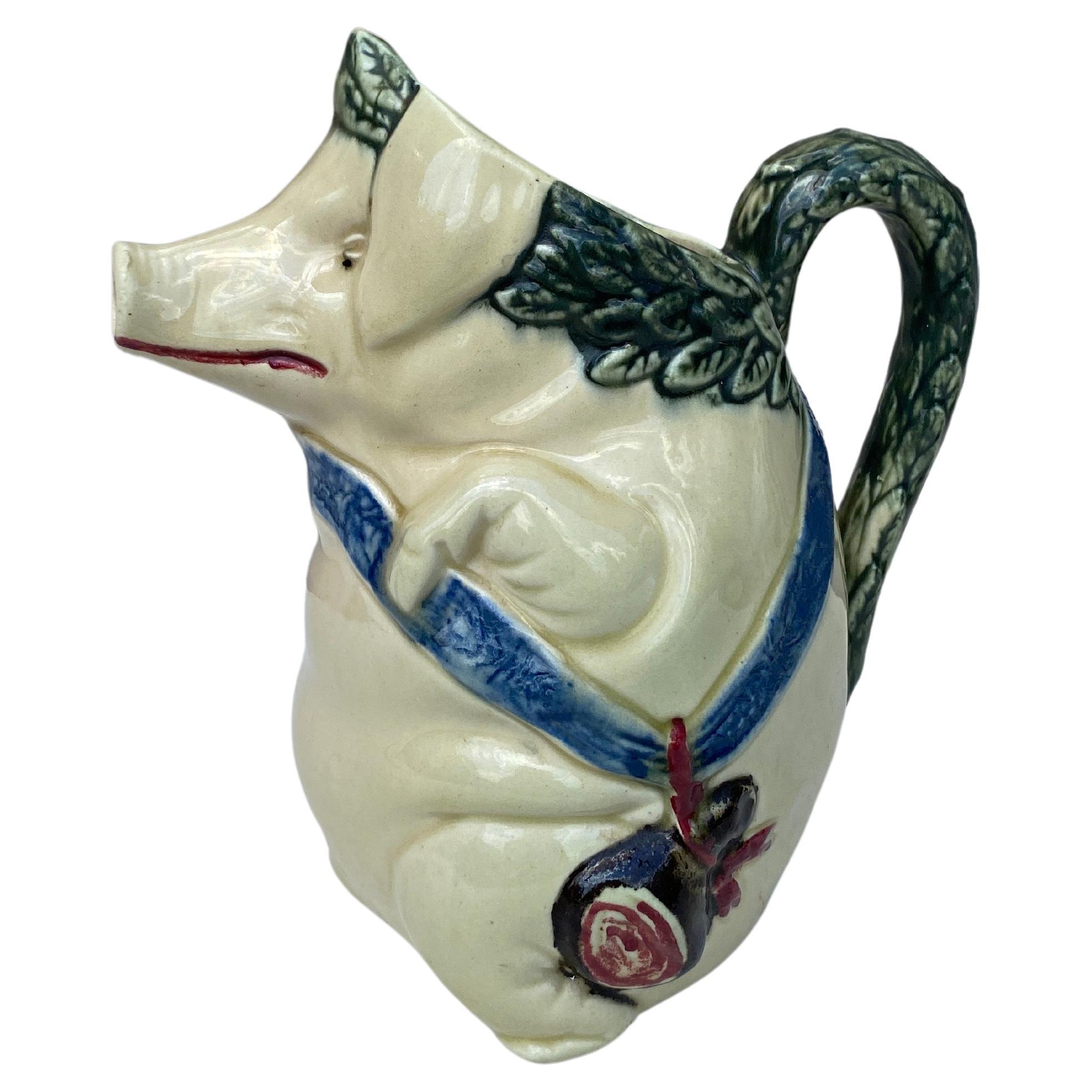 Majolica Pig Pitcher Orchies, circa 1900 In Good Condition For Sale In Austin, TX